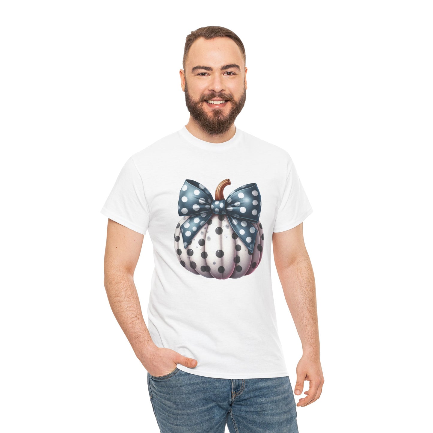 Polka Dot Pumpkin Charm Unisex Heavy Cotton Tee