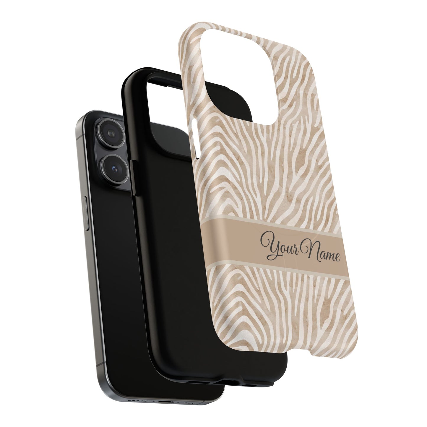 Personalized Zebra Animal Print Cover, Tough Magnetic MagSafe® iPhone® 13, 14, 15, 16, 17, Pro, Pro Max, Plus Cases (Custom Name).