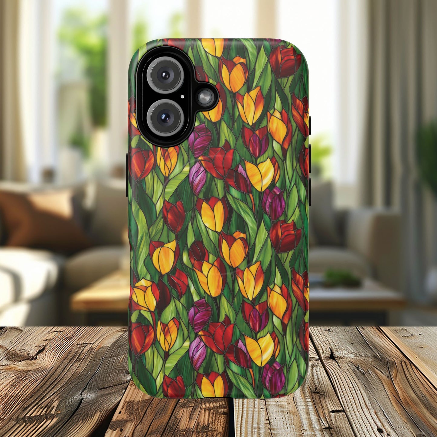 Floral Luminous Whirl Tough Magnetic iPhone Case, Stylish Protection for Everyday Life, Gift for Flower Lovers, Unique iPhone Accessory, Stained Glass iPhone Protection.