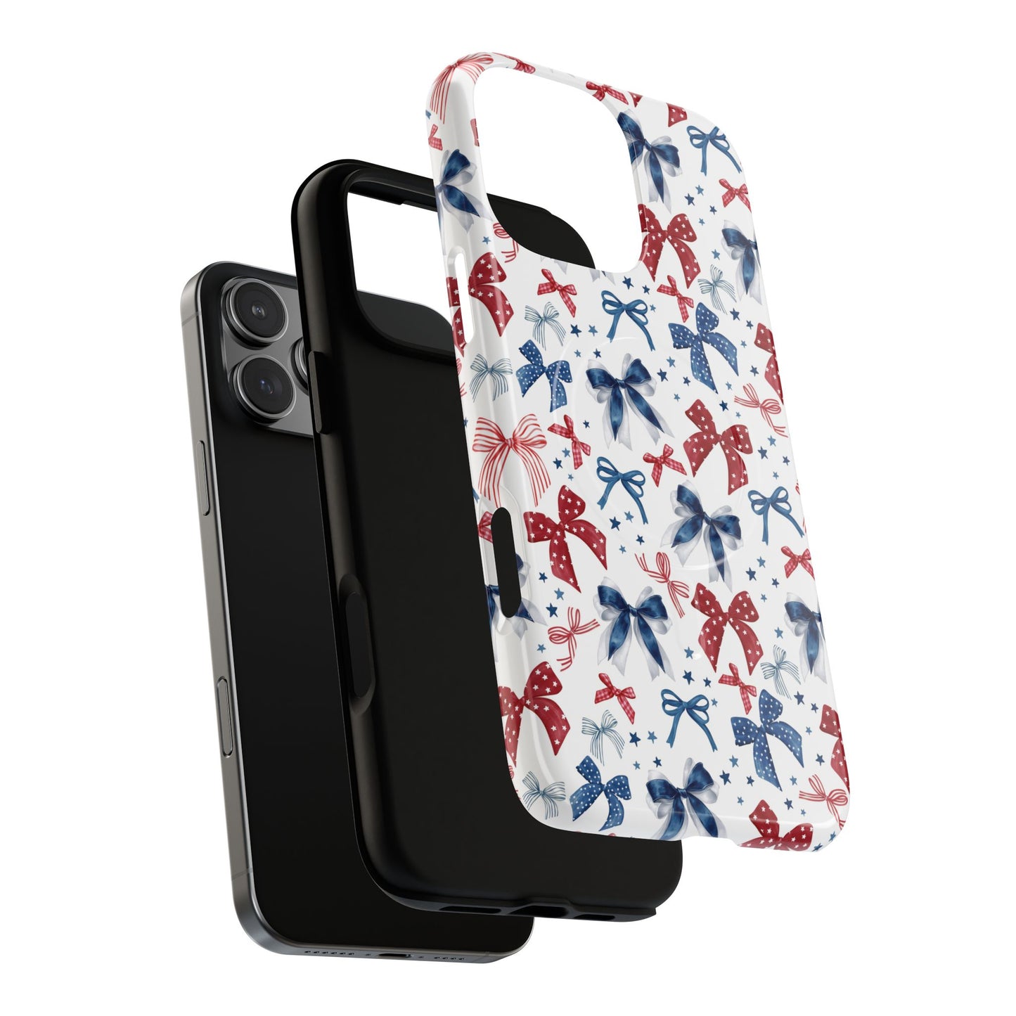 Patriotic Coquette Tough iPhone Magnetic Case, Stylish Gift for Her, Summer Celebrations, Cute Bow Design