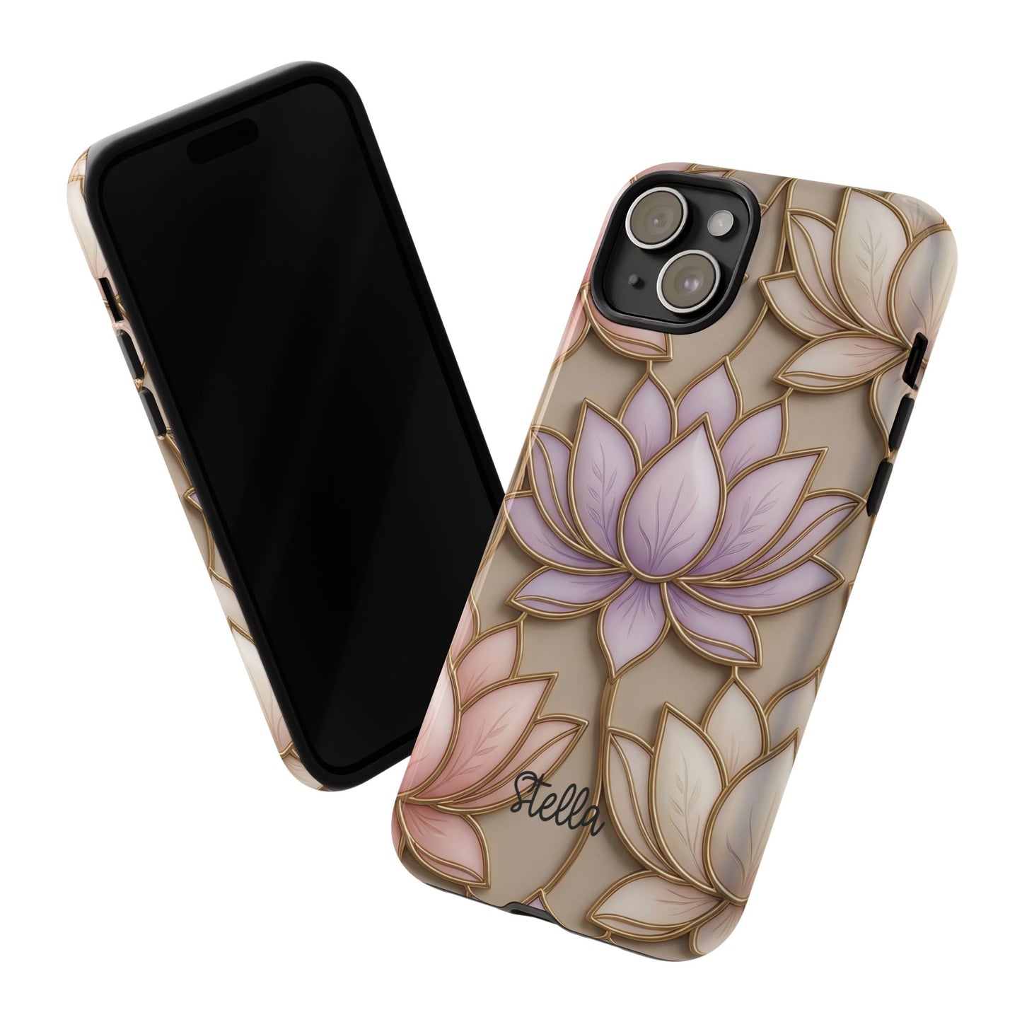 Personalized Lotus Floral Stained Glass Effect Tough Phone Case