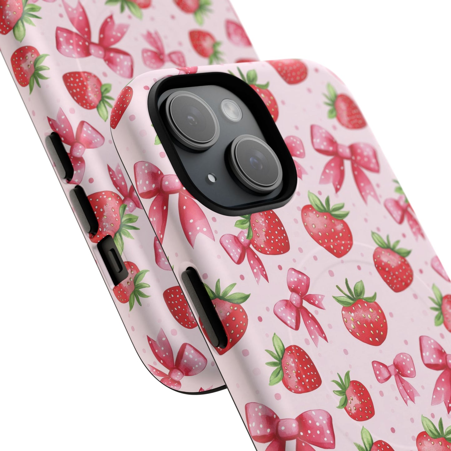 Strawberry Blush Coquette Magnetic Tough iPhone Cases - Funky Fruit Cases, Floral iPhone Cover, Trendy Gifts, iPhone Accessories, Strawberry Lover