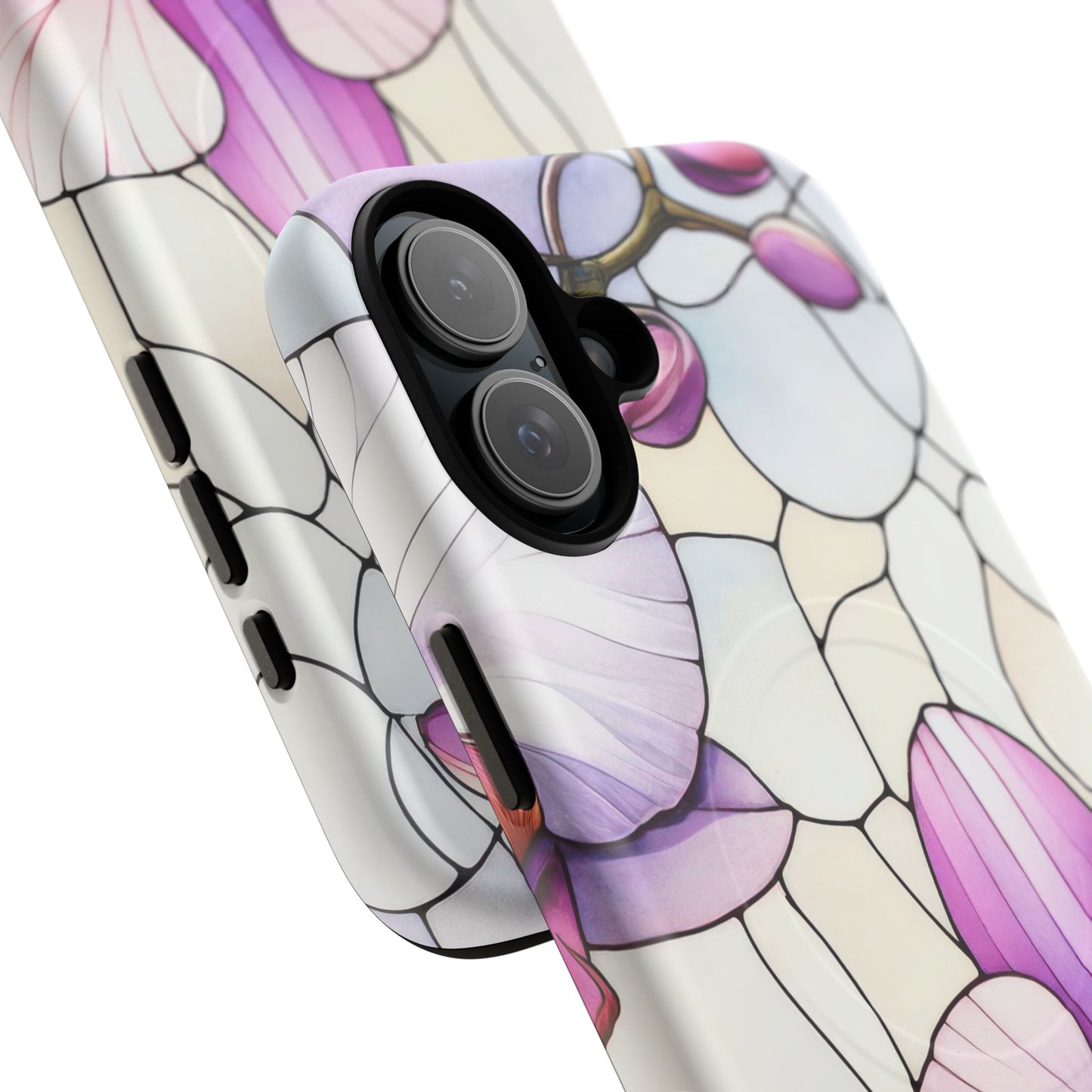 Orchid Grace Tough iPhone Magnetic Case, Protective iPhone Cover, Trendy Stained Glass Design, Floral Gift, Unique iPhone Accessory, Durable iPhone Case