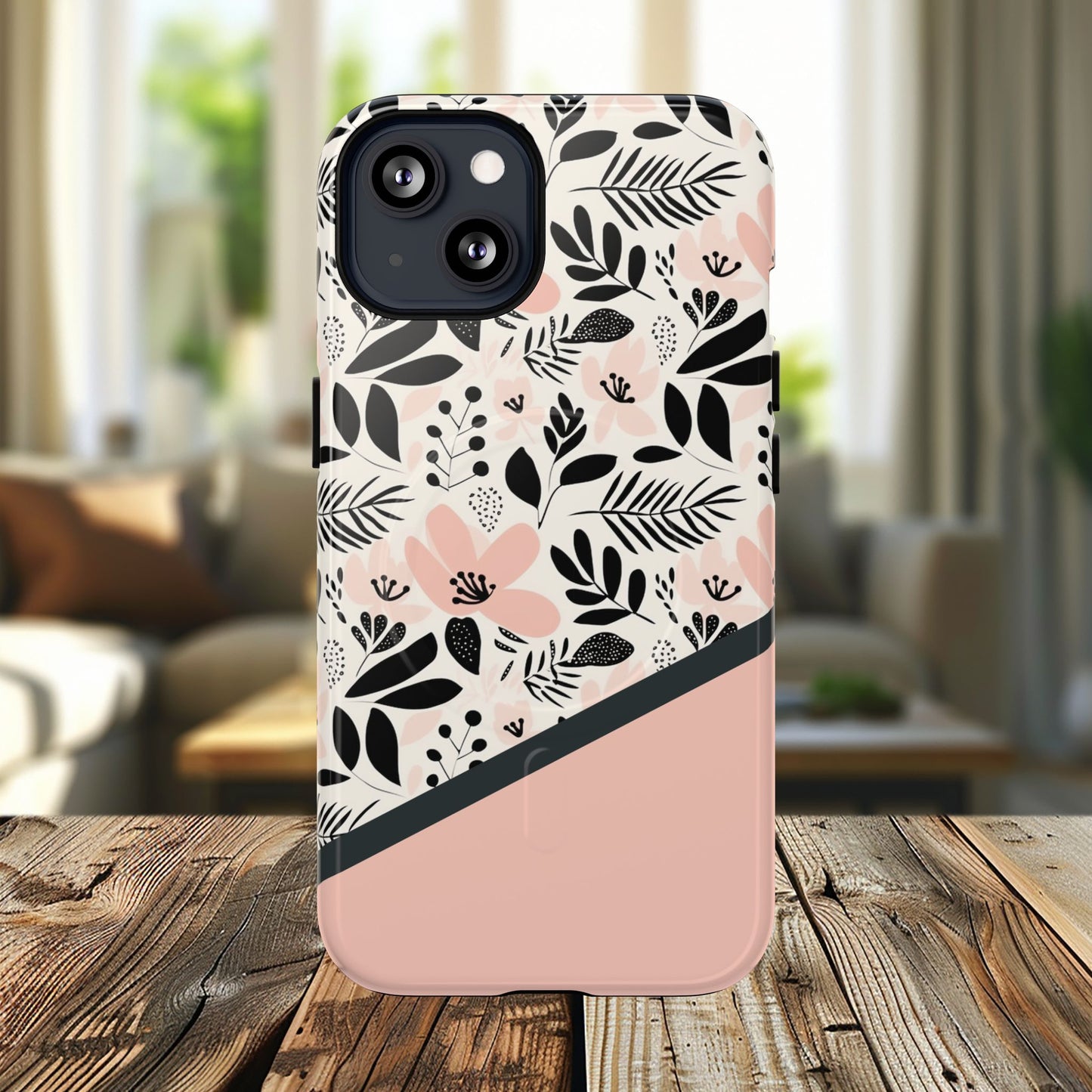 Personalized Floral Blush Garden Whisper Tough Magnetic MagSafe® iPhone® 13, 14, 15, 16, 17, Pro, Pro Max, Plus Cases (Custom Name).