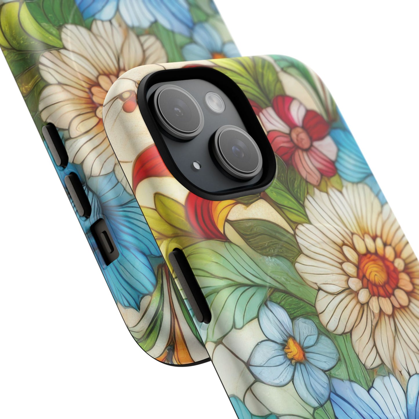 Botanical Radiance Tough iPhone Magnetic Case, Customizable Durable iPhone Cover | Ideal Gift for Nature Lovers, Floral Stained Glass Gift