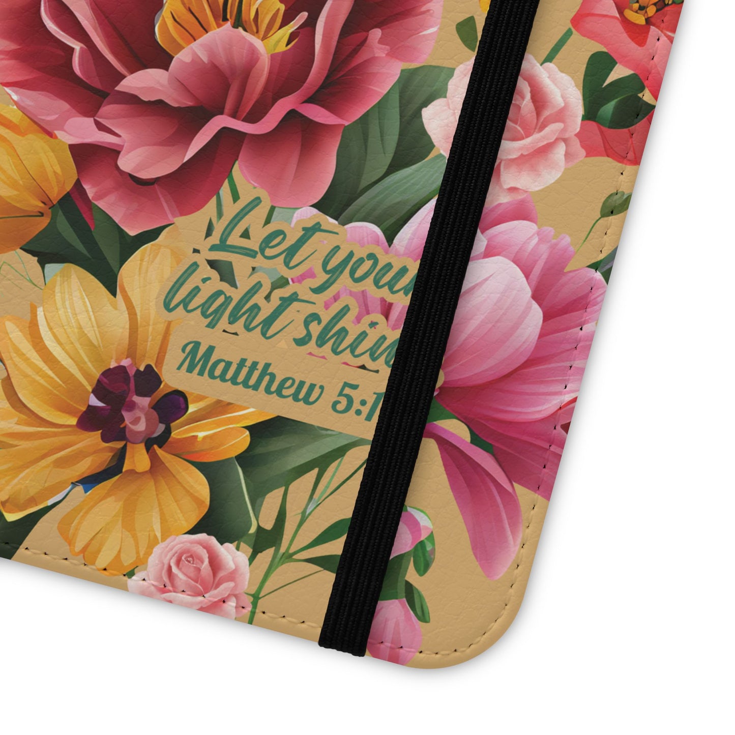 Floral Scripture Flip Case — "Let Your Light Shine" Wallet Phone Cover (Matthew 5:16)