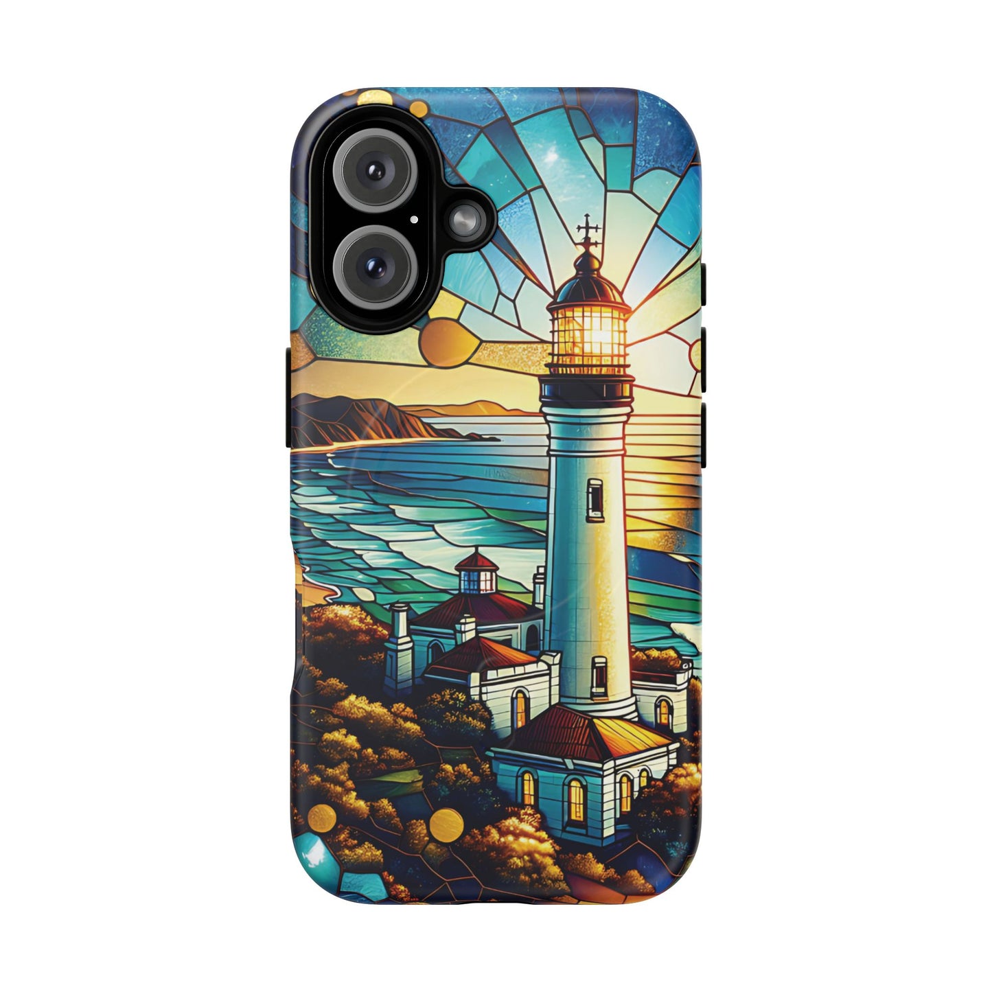 Stained Glass Lighthouse Phone Case - Tough Magnetic Cases, Unique Gifts for Nature Lovers, Beach Vibes, Travel Accessories, Coastal Decor
