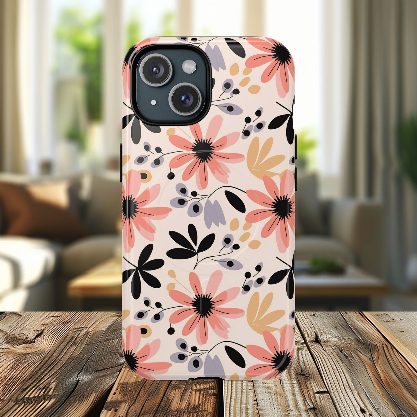Stylish Soft Petal Noir iPhone Case, Floral iPhone Accessory for Her, Tough iPhone Magnetic Cases, Trendy iPhone Cover, Gift for Friends, Summer Vibes