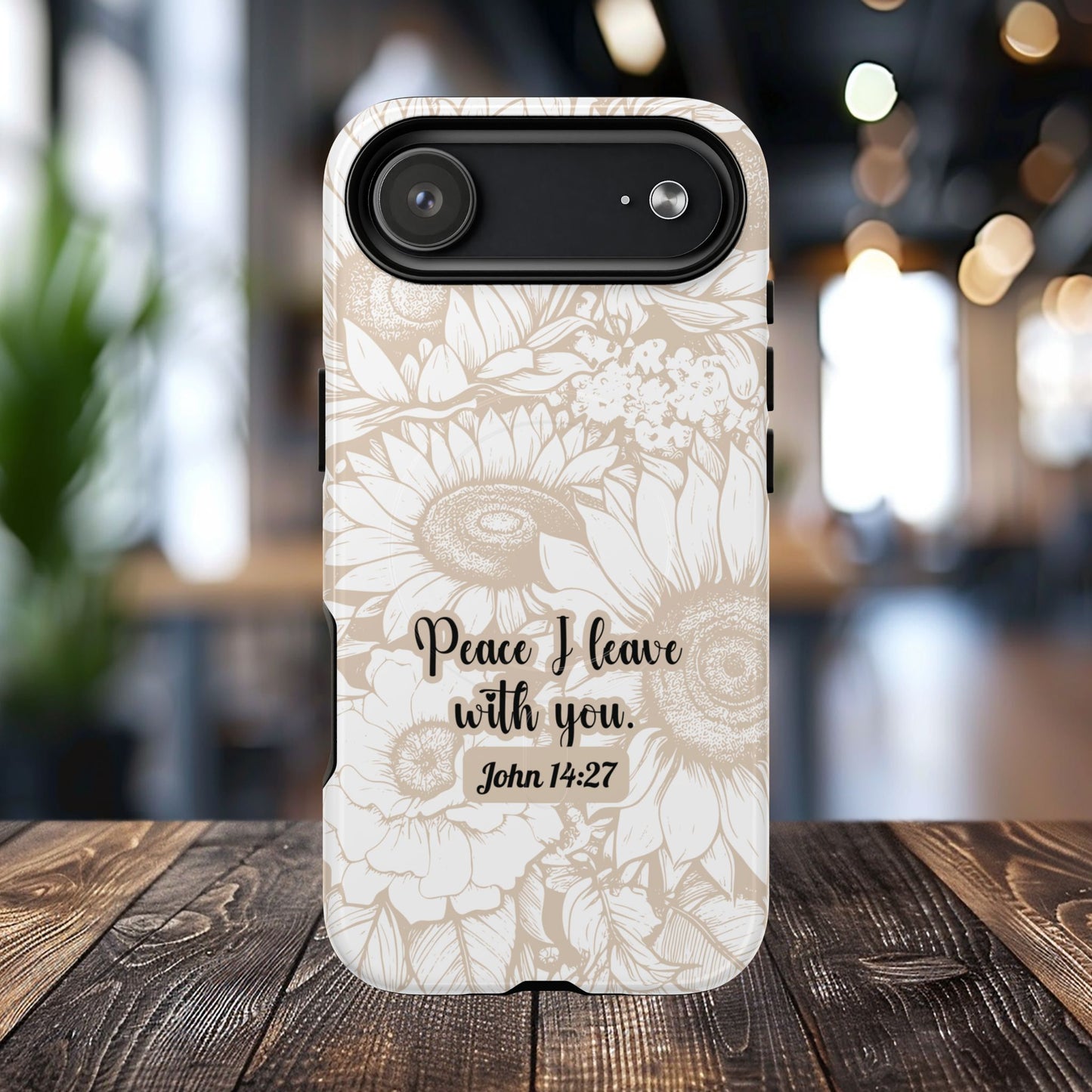 Peace I Leave with You John 14:27,Tough iPhone Magnetic MagSafe® Case Scripture, Sunflower Bible Verse,  iPhone® 13,  14, iPhone 15, iPhone 16, 17, Pro, Pro Max, Plus Cases.