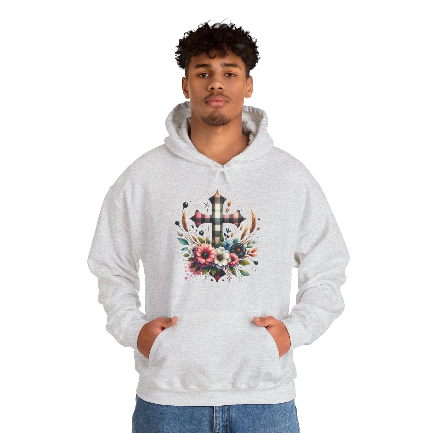 Faith and Floral Cross Unisex Heavy Blend™ Gildan Hooded Sweatshirt.