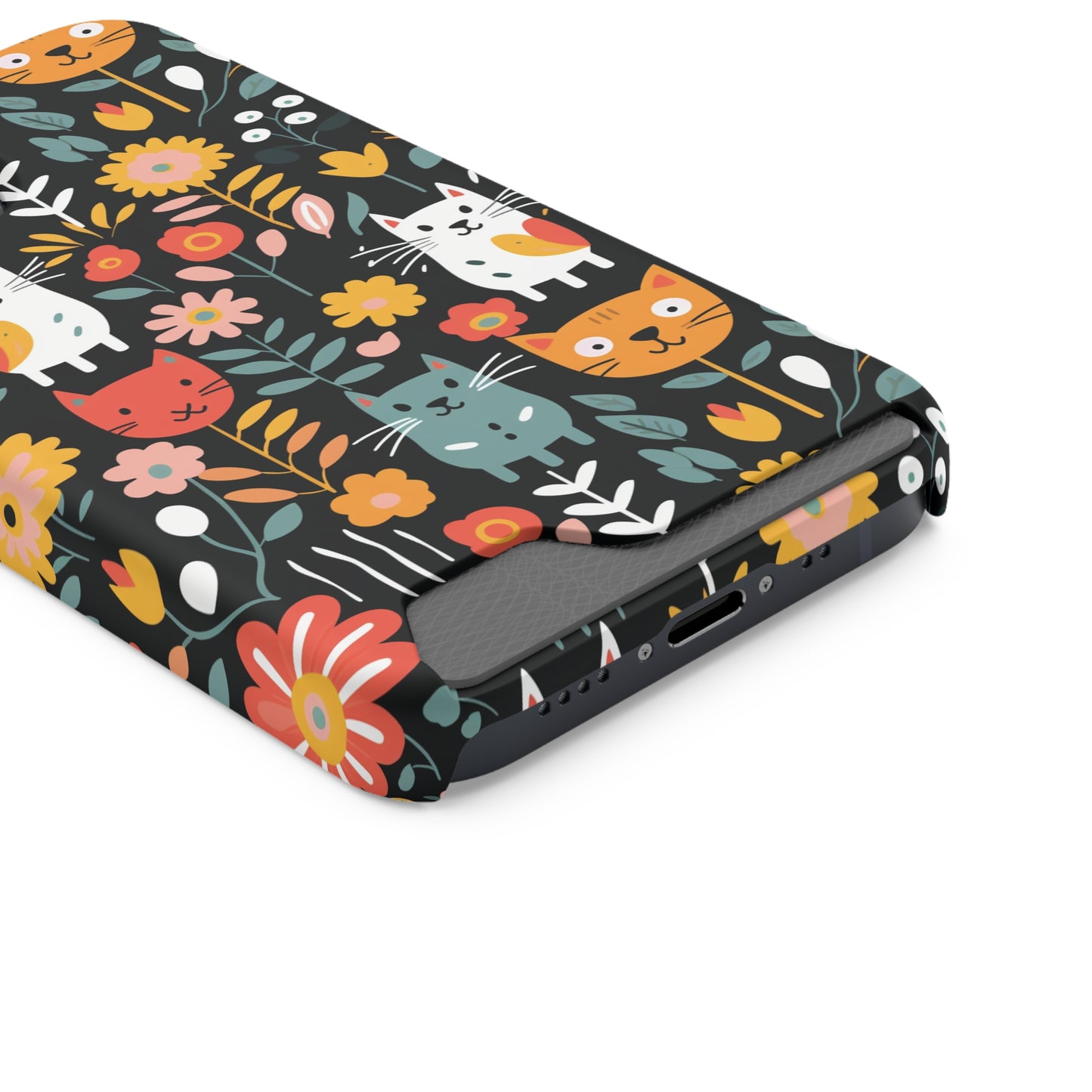 Whimsical Feline Garden iPhone and Samsung Case With Card Holder