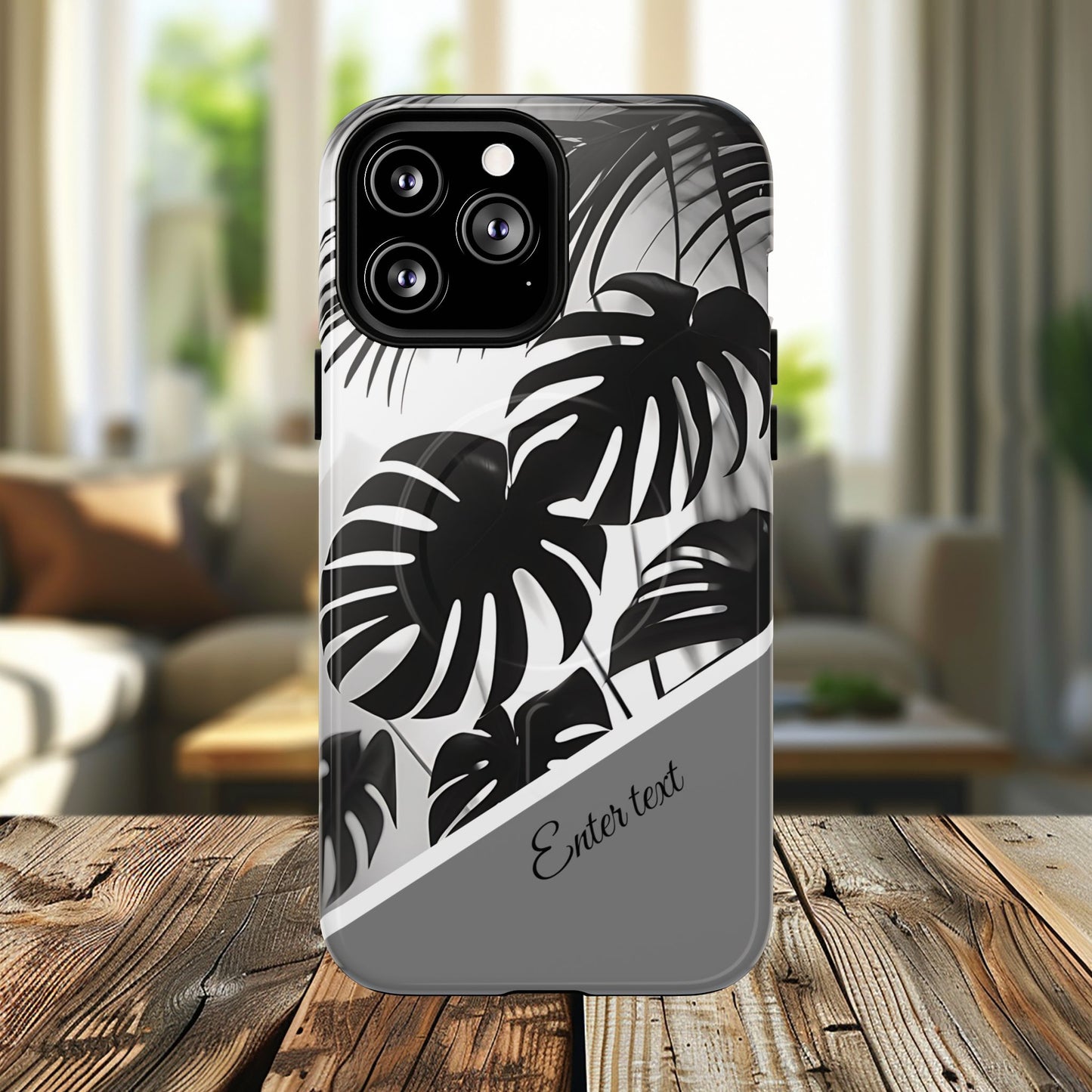 Personalized Monochrome Monstera Tropical Phone Case - Tough Magnetic MagSafe® Cases, Gifts for Nature Lovers, Stylish Phone Accessories, Gifts for Her.