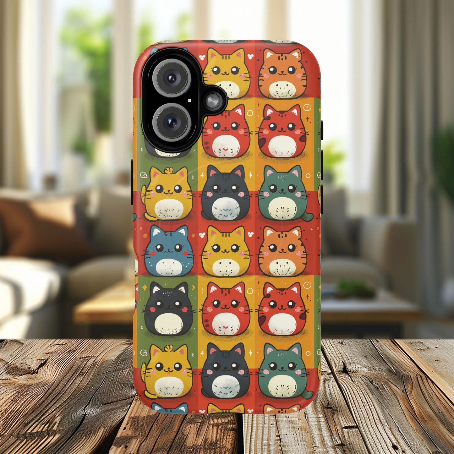 Cute Kawaii Cat iPhone Case, Tough Magnetic iPhone Case, Animal Lover Gift, Kawaii iPhone Cover, Fun Cat Design