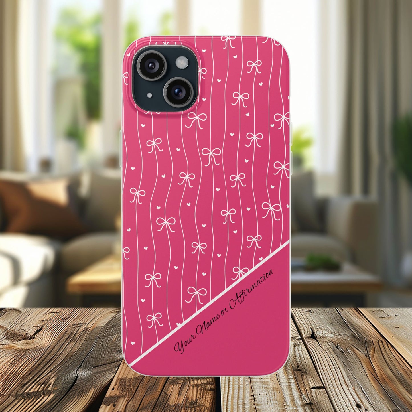 Personalized Pink Bow Coquette Slim Flexi iPhone and Samsung Cases — Custom Name or Affirmation