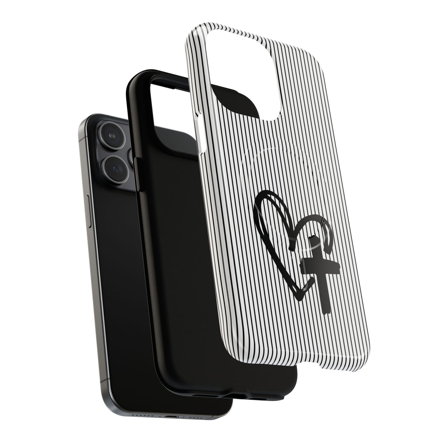 Tough Magnetic Phone Case with Heart & Cross Design, Durable Phone Cover, Unique Gift for Her, Stylish Accessory, Everyday Use