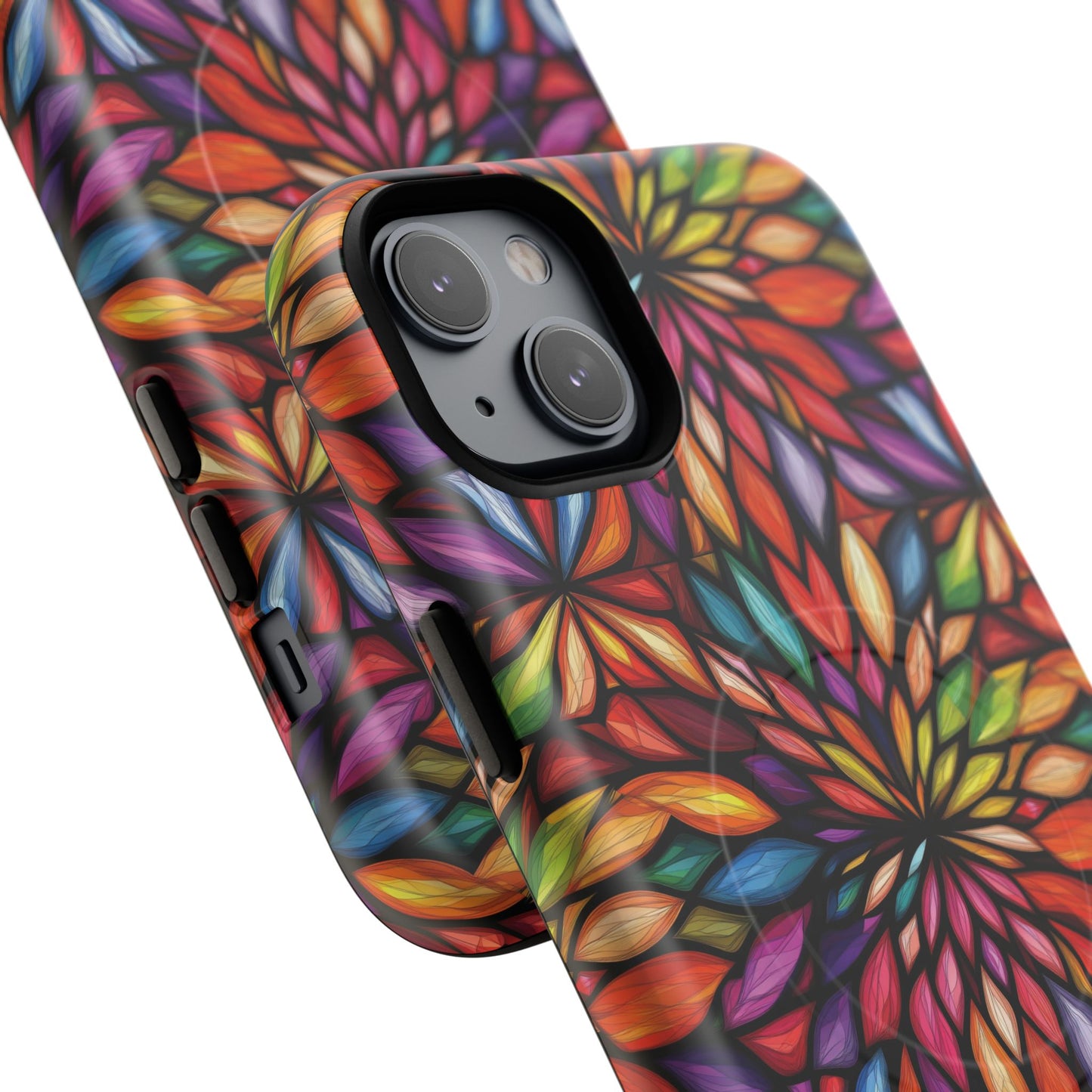 Prism Bloom Tough iPhone Magnetic Case, Stained Glass  MagSafe Cases, iPhone Accessory, Floral Design, Unique Gift, iPhone Protection