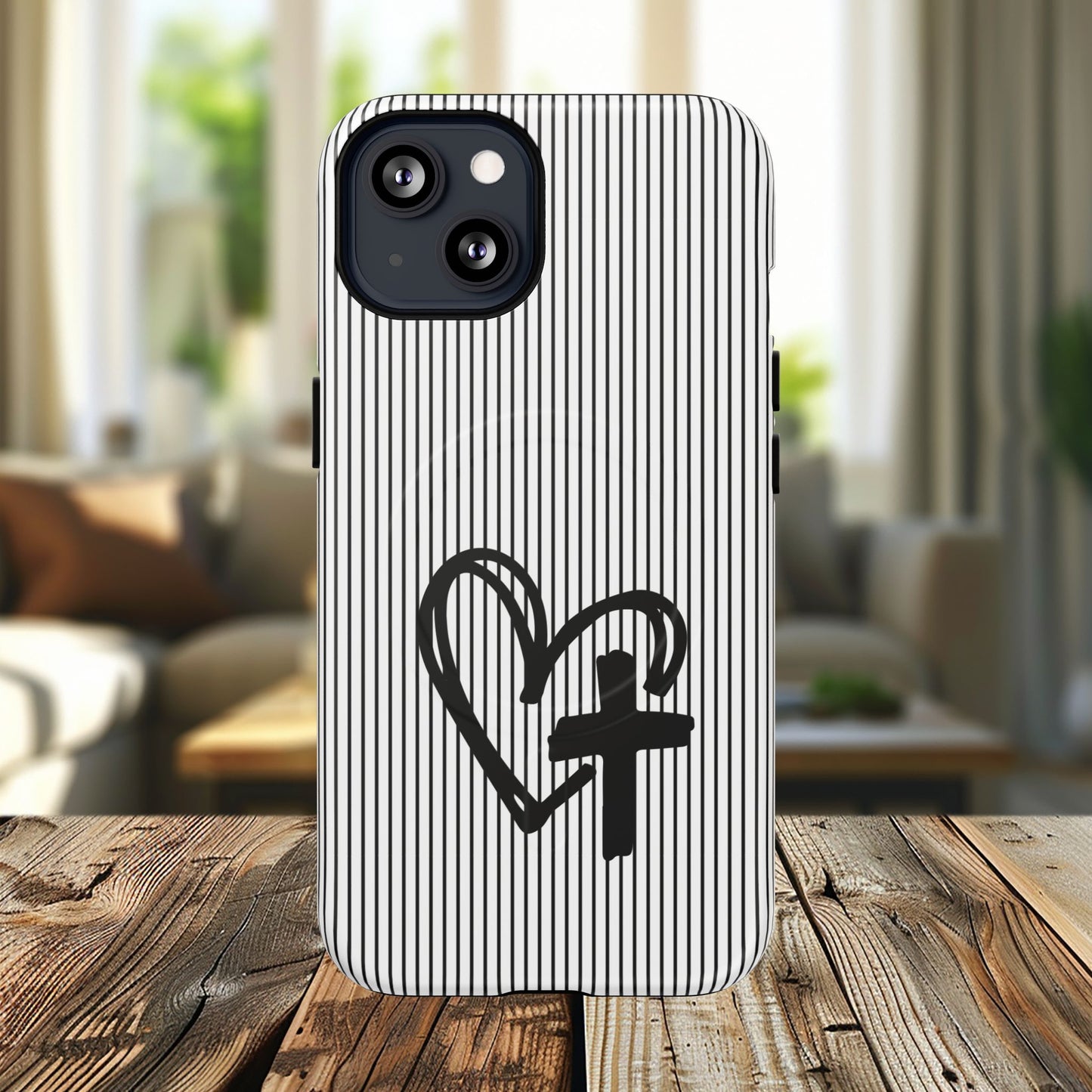 Tough Magnetic Phone Case with Heart & Cross Design, Durable Phone Cover, Unique Gift for Her, Stylish Accessory, Everyday Use