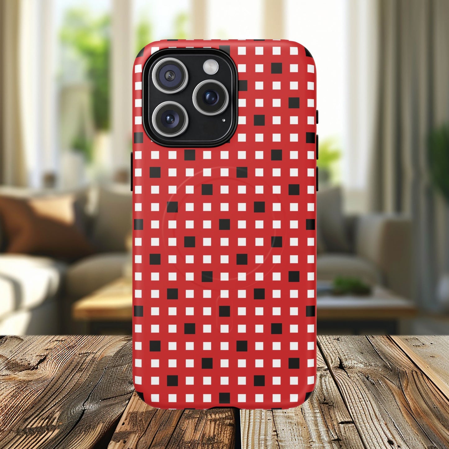 Crimson Gridlock Tough iPhone Magnetic Cases, Durable iPhone Accessories, Gift for Tech Lovers, Modern Design