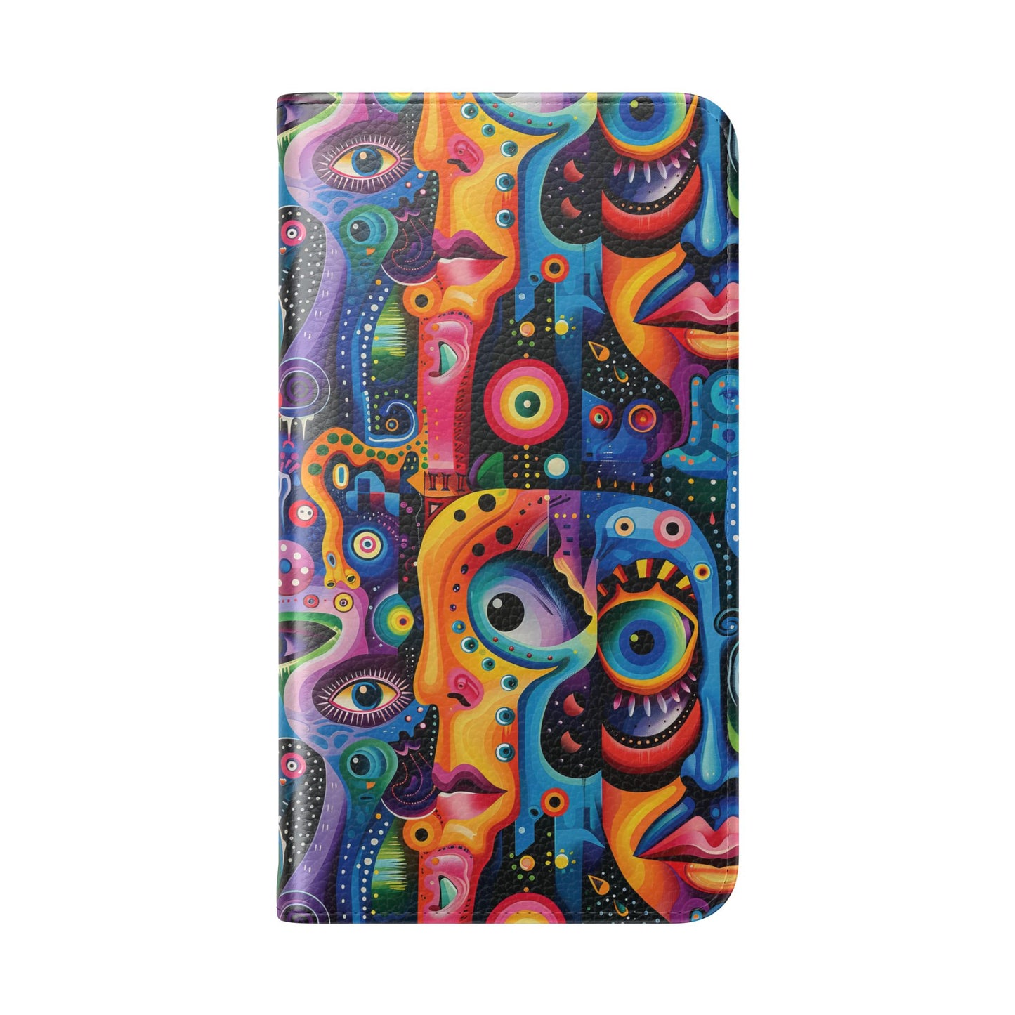 Psychedelic Visions Vibrant Art Flip iPhone and Samsung Phone Case - Colorful Faces Design for Phone Protection