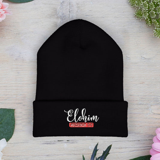 Embroidered 'ELOHIM, GENESIS 1:1' Classic Cuffed Beanie - Cozy Winter Hat, Streetwear Accessory, Personalized Gifts, Religious Apparel, Unisex Beanie