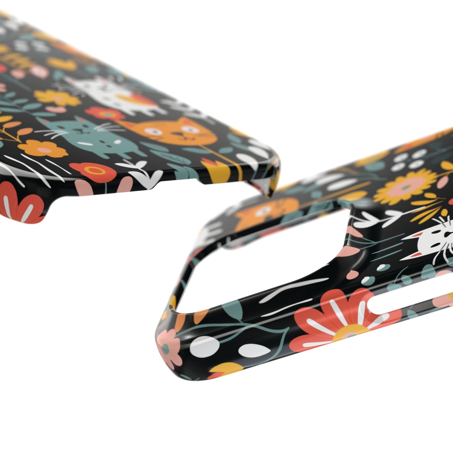 Whimsical Feline Garden iPhone Case — Slim Floral Cat Design (Matte or Glossy) for iPhones.