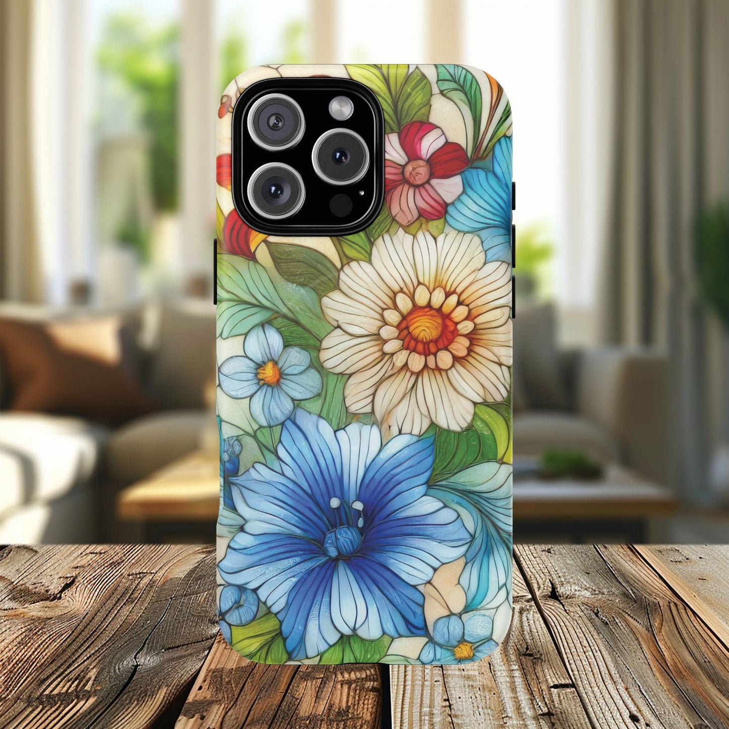 Botanical Radiance Tough iPhone Magnetic Case, Customizable Durable iPhone Cover | Ideal Gift for Nature Lovers, Floral Stained Glass Gift