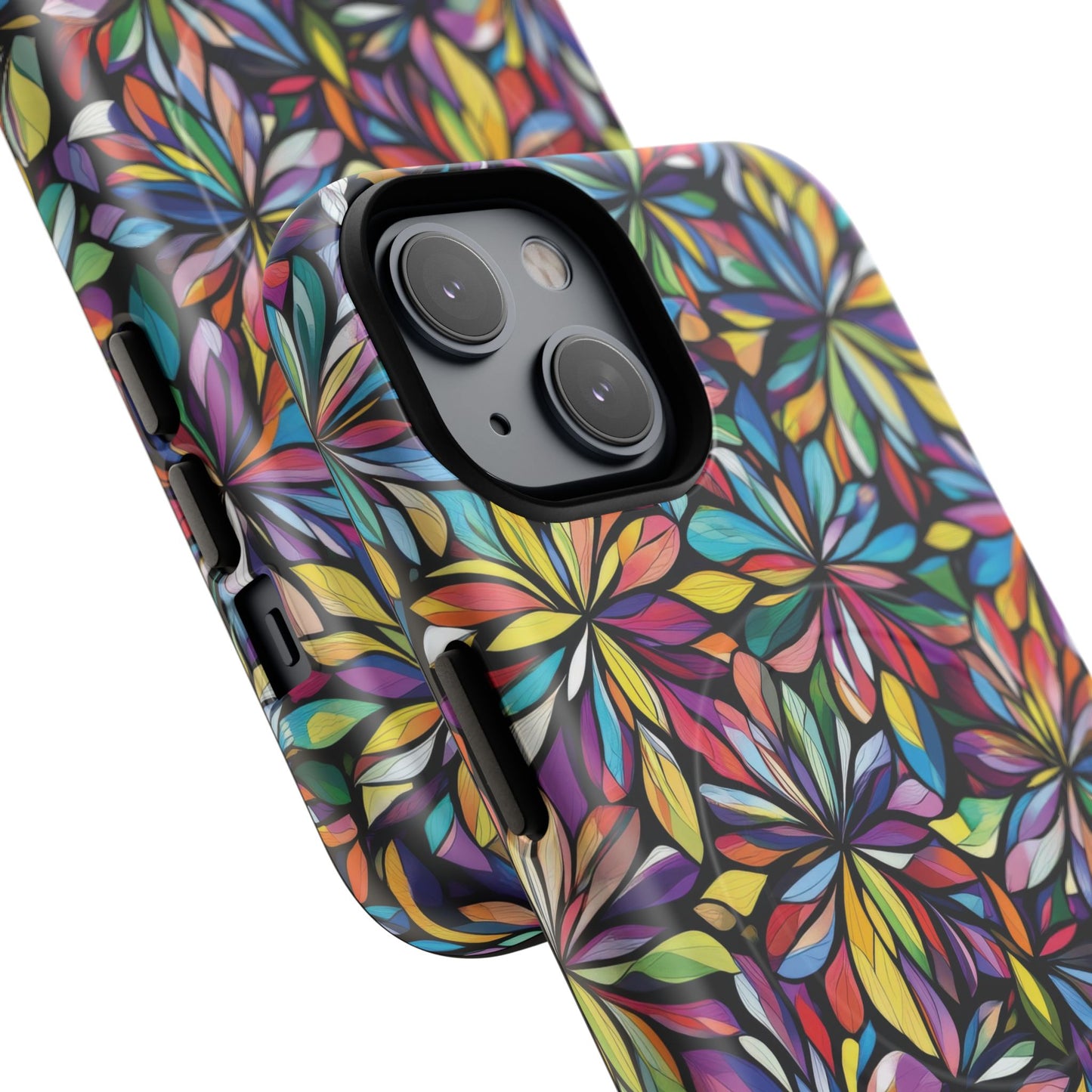 Prism Petal Burst Tough Magnetic iPhone Case, Colorful iPhone Case, Unique Gift for Flower Lovers, Stylish stained Glass Accessory