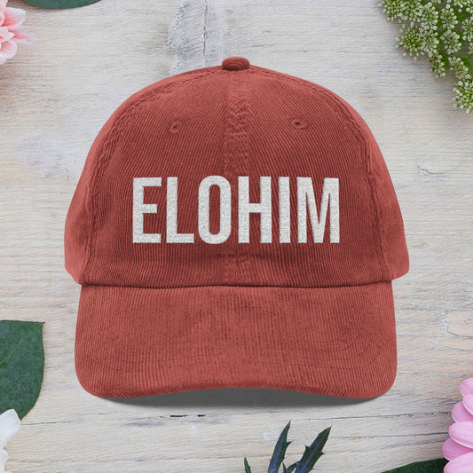 Vintage Corduroy with 'ELOHIM GENESIS 1:1'  Cap, Trendy Religious Hat, Casual Outdoor Accessory, Perfect Gift for Faith Lovers, Unique Embroidered Hat
