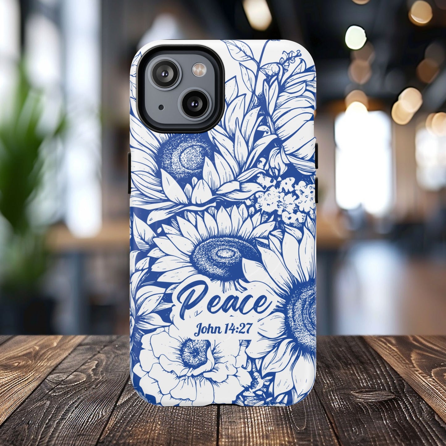 Peace I Leave with You John 14:27, Inspirational Gift, Tough iPhone Magnetic Case Scripture, Sunflower Bible Verse, MagSafe® iPhone® Tough Case, iPhone 14, iPhone 15, iPhone 16, Pro, Pro Max, Plus.