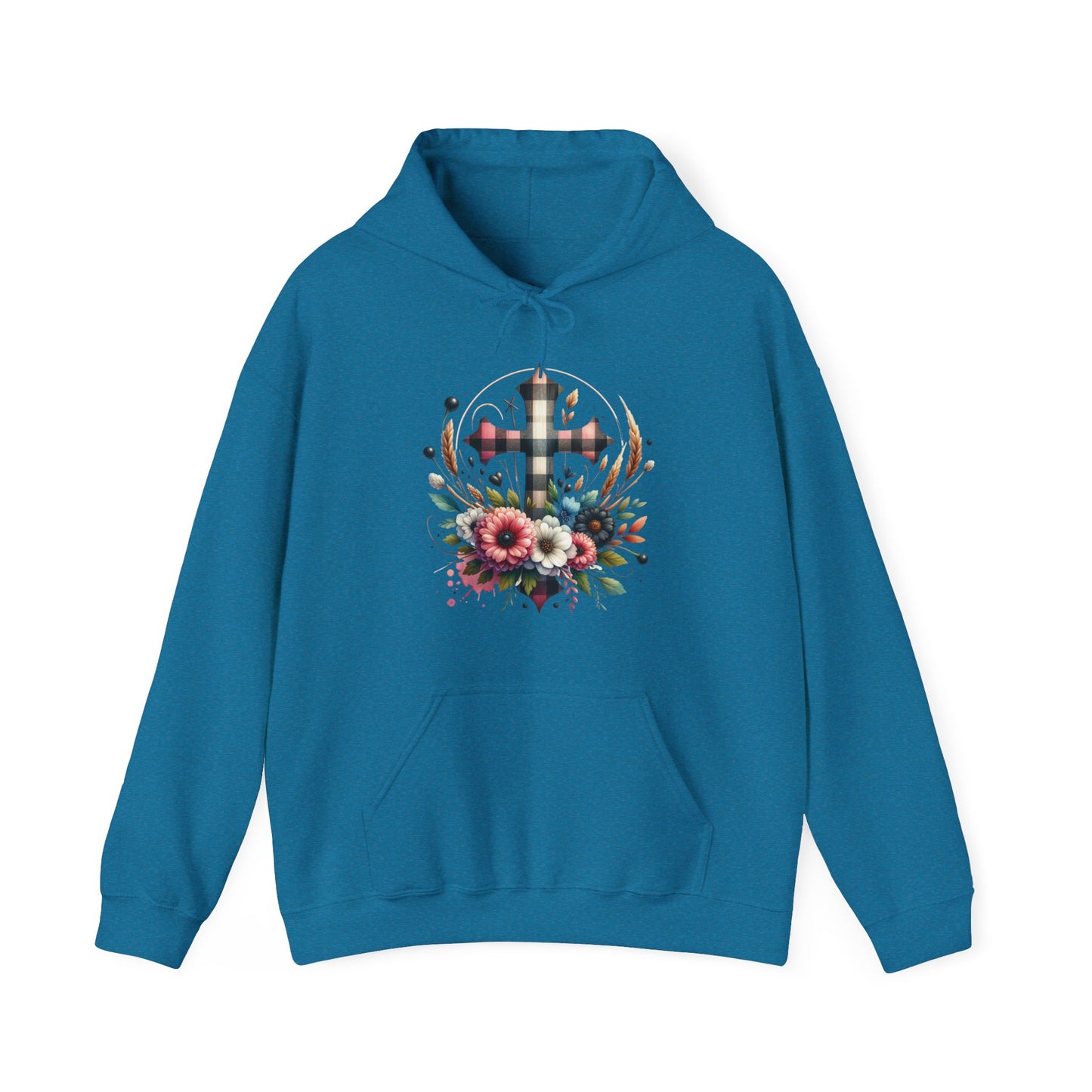 Faith and Floral Cross Unisex Heavy Blend™ Gildan Hooded Sweatshirt.