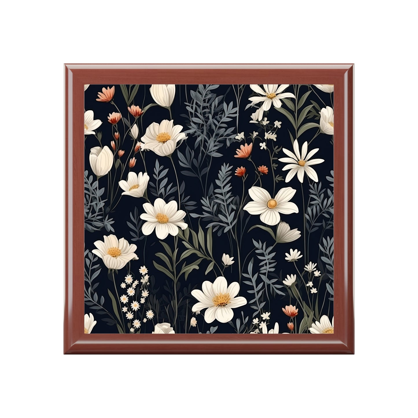 Floral Keepsake Jewelry Box — Dark Botanical Daisies