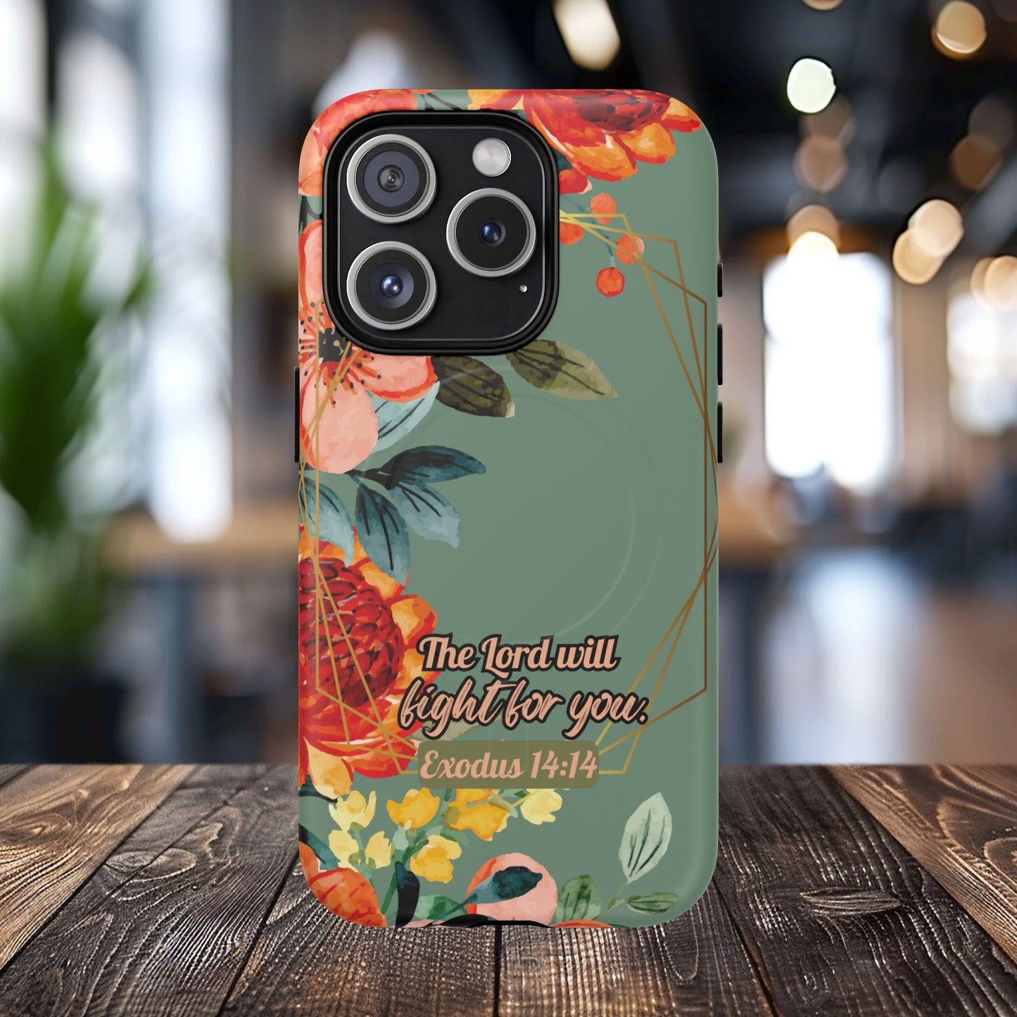 The Lord will Fight for You Exodus 14:14, Inspirational Gift, Tough iPhone Magnetic Case Scripture, Sunflower Bible Verse, MagSafe® iPhone® Tough Case, iPhone 14, iPhone 15, iPhone 16, Pro, Pro Max, Plus.