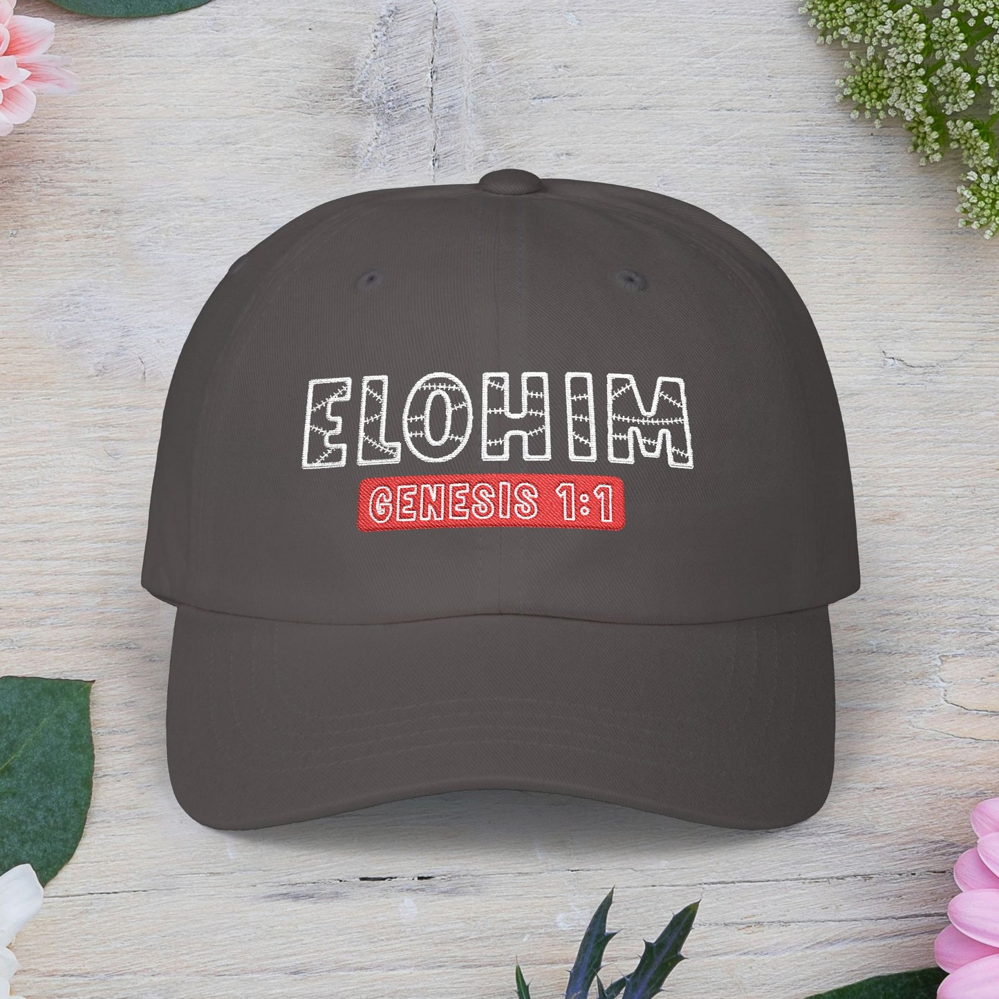 Classic Embroidery Dad Cap with 'ELOHIM, GENESIS 1:1' - Faith-Based Hat, Casual Wear, Gift for Dad, Christian Accessory, Summer Fashion