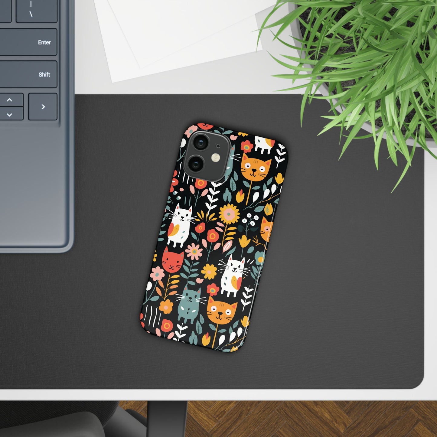 Whimsical Feline Garden Slim Cases for iPhone and Samsung Phones