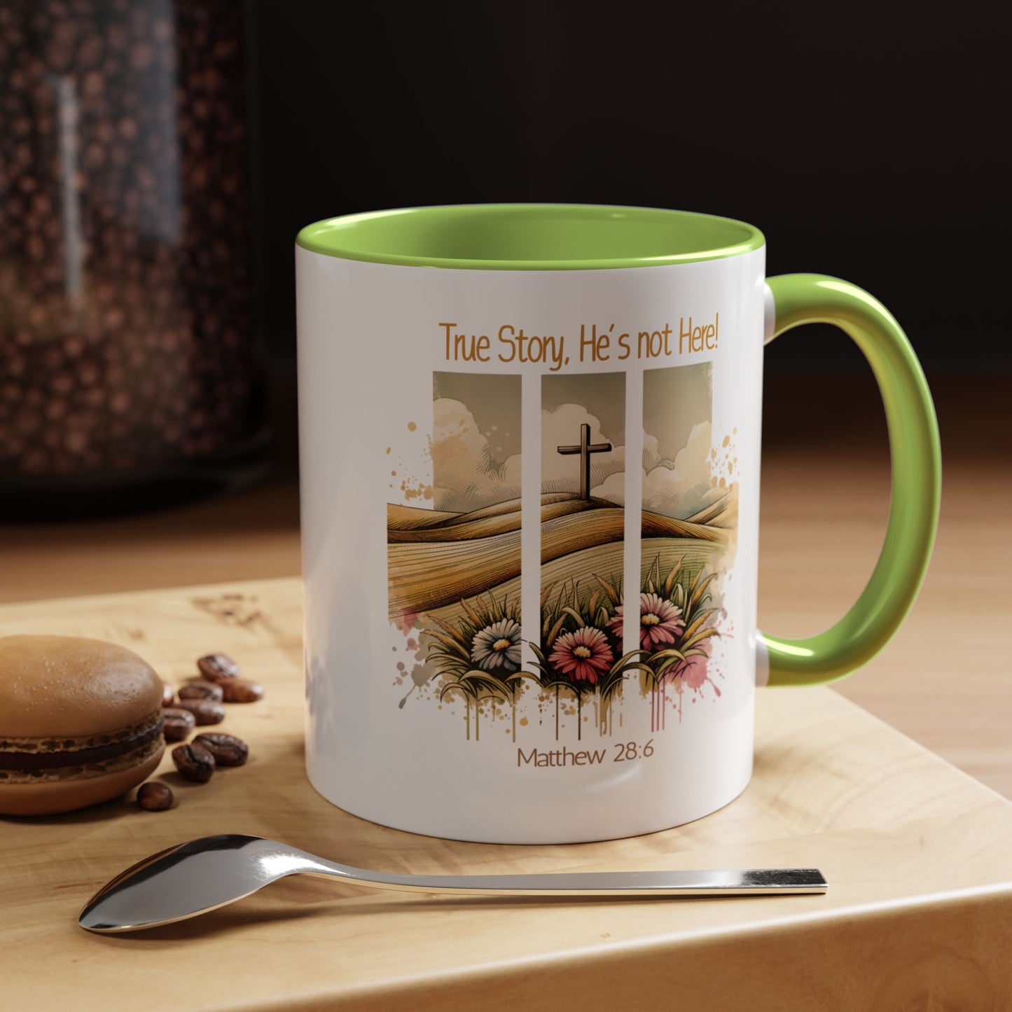 Inspirational Accent Coffee Mug - 'True Story, He’s Not Here!' - Perfect for Faith Lovers & Gift Ideas
