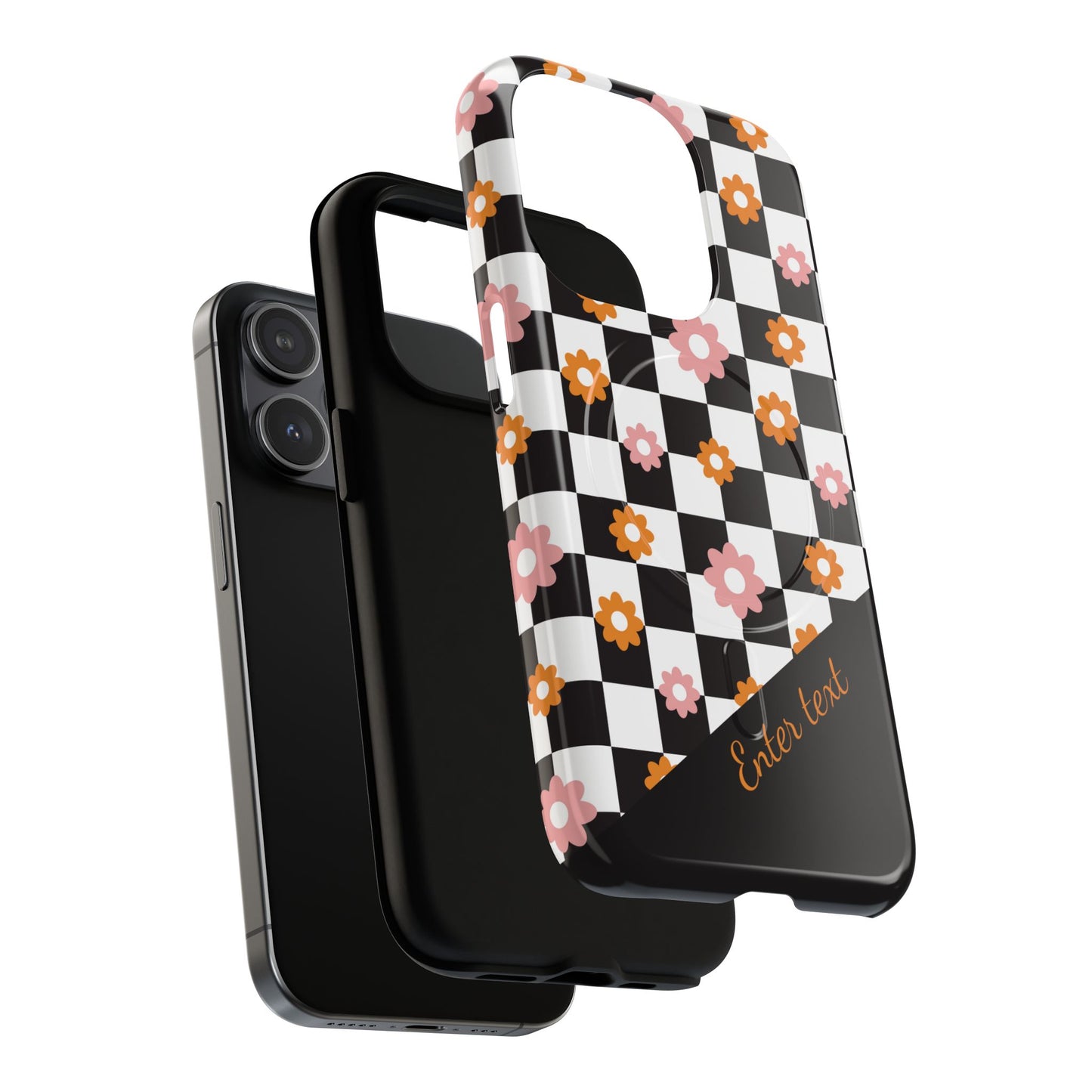 Groovy Checkered Bloom iPhone Case, Tough Magnetic Cases for Women, Stylish iPhone Cover, Trendy Floral Print, Gift for Her, Everyday Accessories