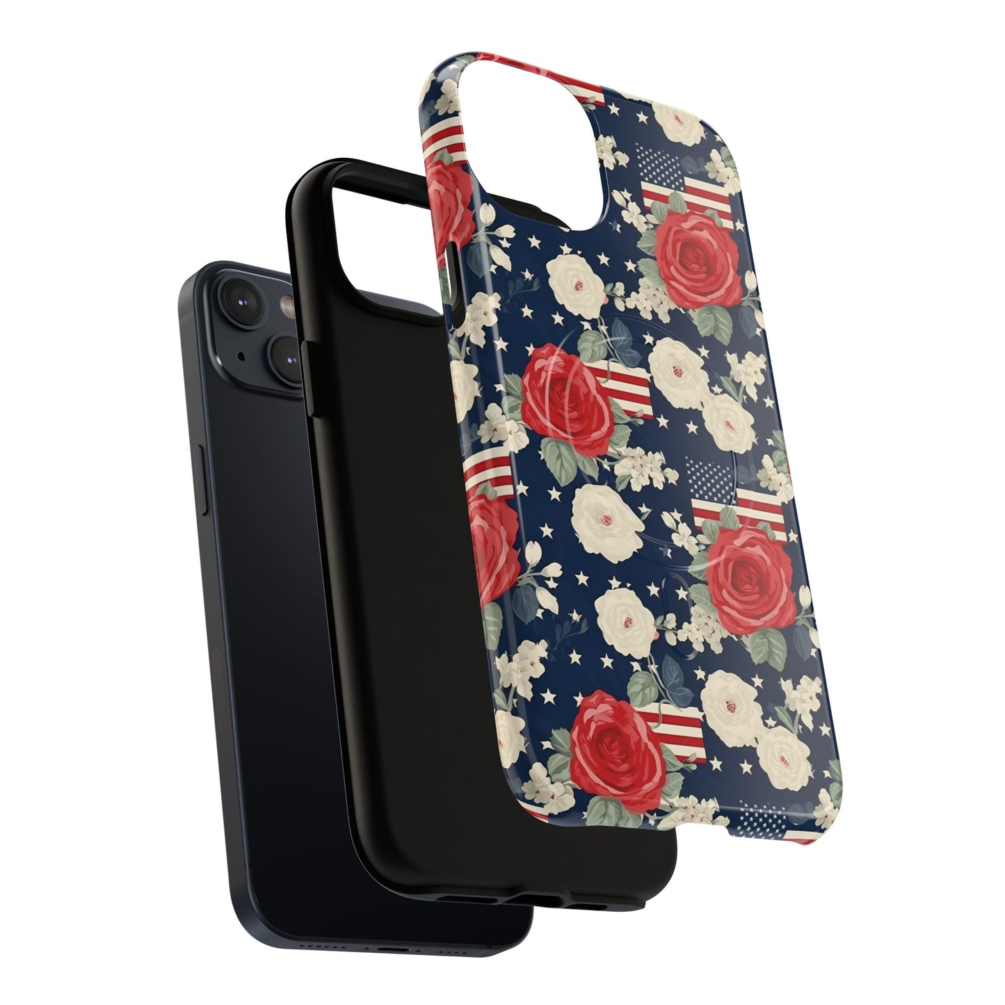Liberty in Bloom Tough iPhone Magnetic Case, Floral Design, Gift for Moms, Gift for Dads,  iPhone Accessories, Patriotic iPhone Accessory.