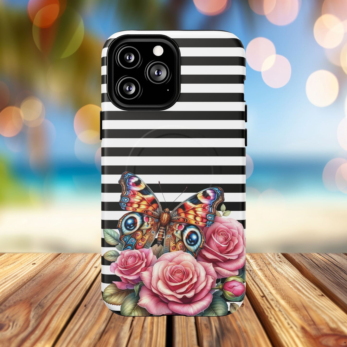 Butterfly & Roses Tough iPhone Magnetic Case, Floral iPhone Cover, Nature-Inspired, Gift for Her, Trendy Accessories