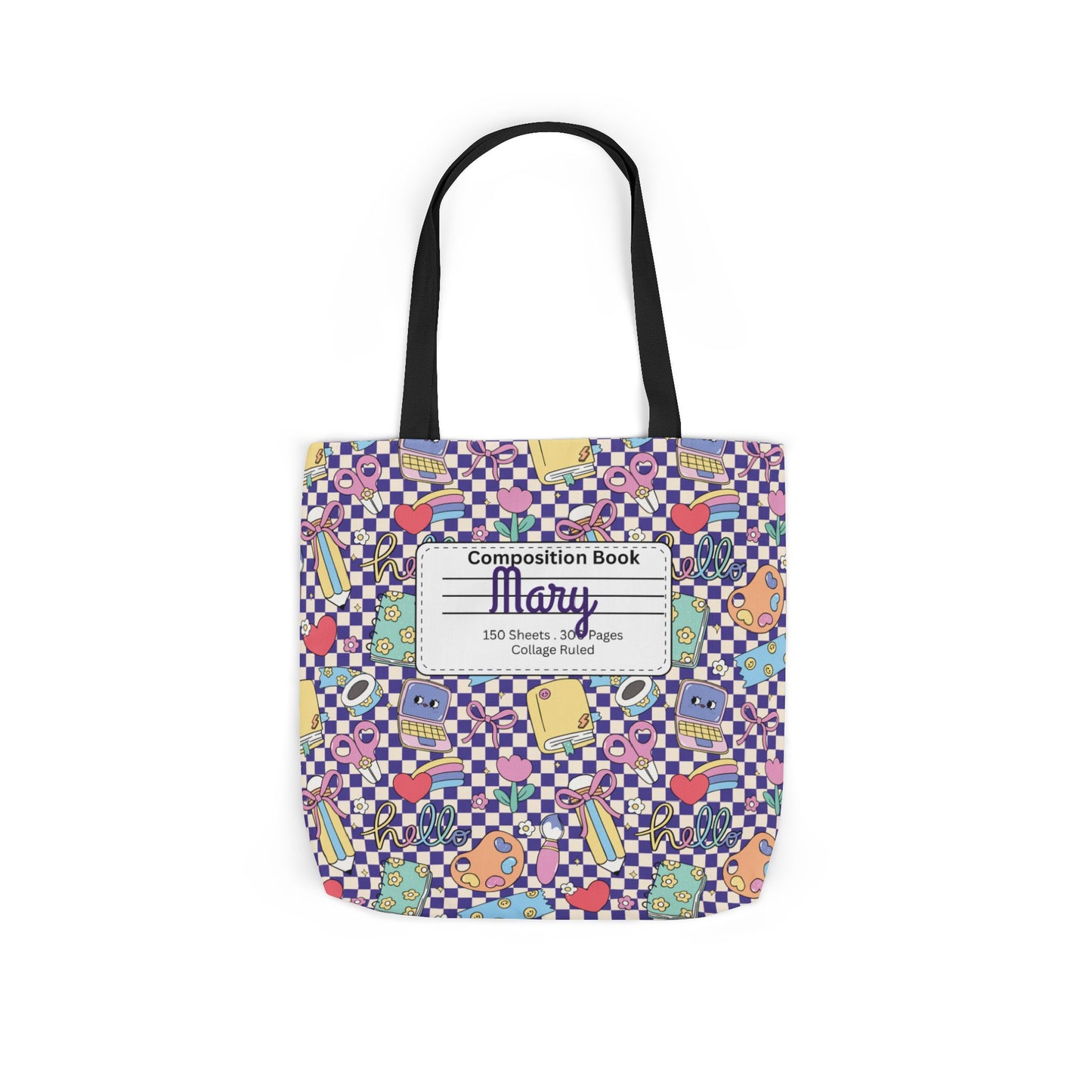 Personalized Purple Doodle Daydream Composition Book Inspired Canvas Tote Bag with Colorful Straps, Cute School Bag, Eco-Friendly Tote, Back to School Shopping Bag, Teacher Gift Idea