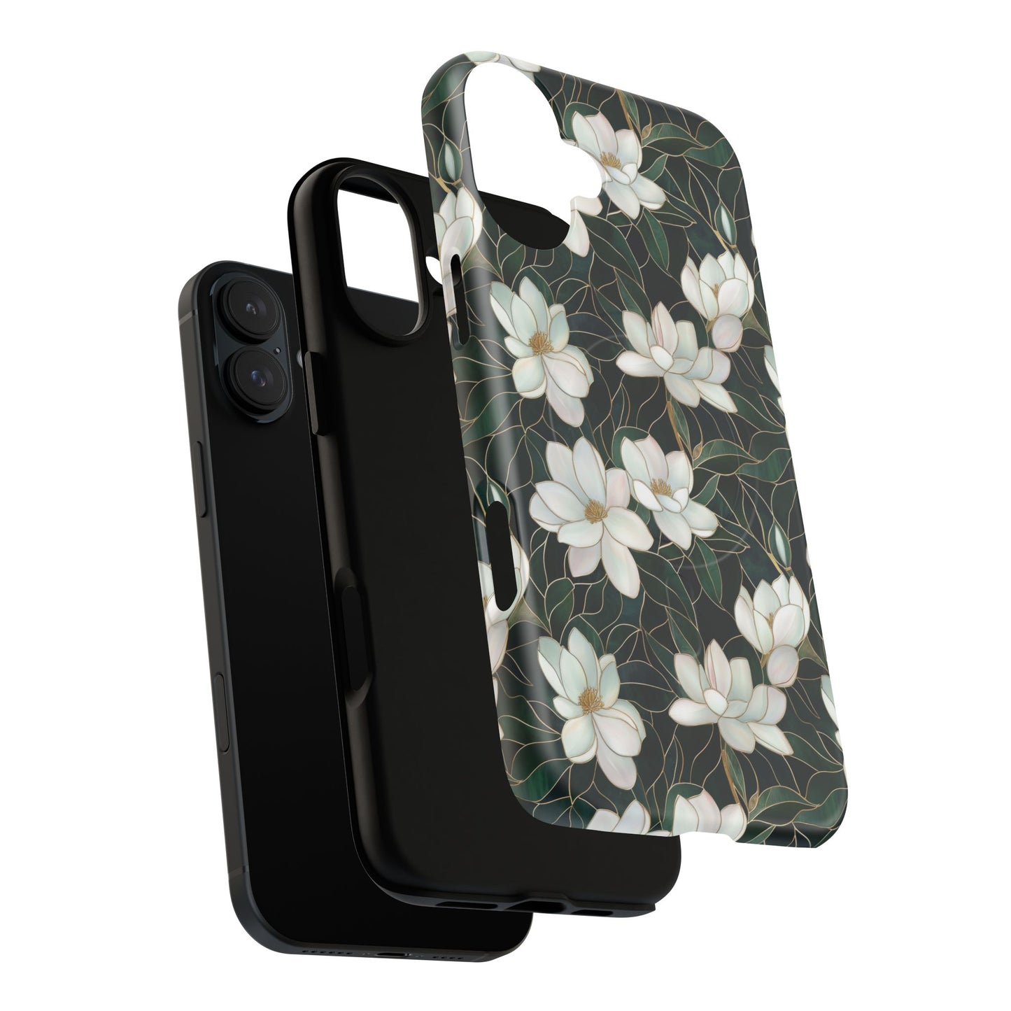 Midnight Magnolia Tough iPhone Magnetic Case, Stylish Stained Glass iPhone Protection, Nature Lover Gift, Spring Vibes