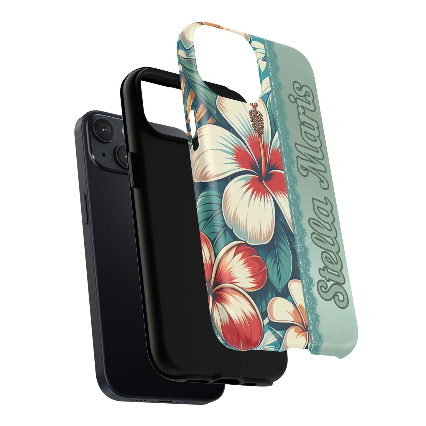 Personalized Tropical Floral Phone Case – Stylish Tough Magnetic Cases for iPhone, Customizable with Names, Perfect Gift for Nature Lovers