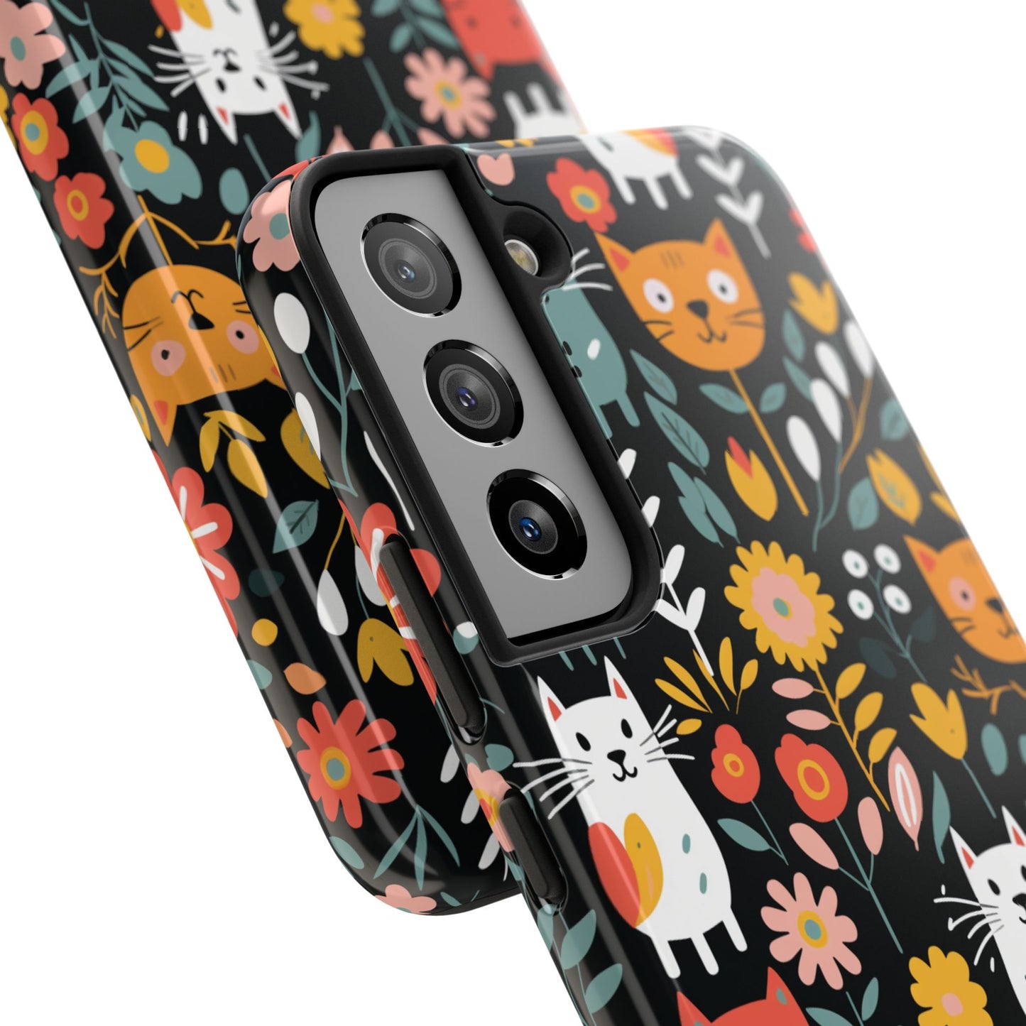 Personalized Whimsical Feline Garden Tough Phone Case — Custom Name iPhone & Samsung