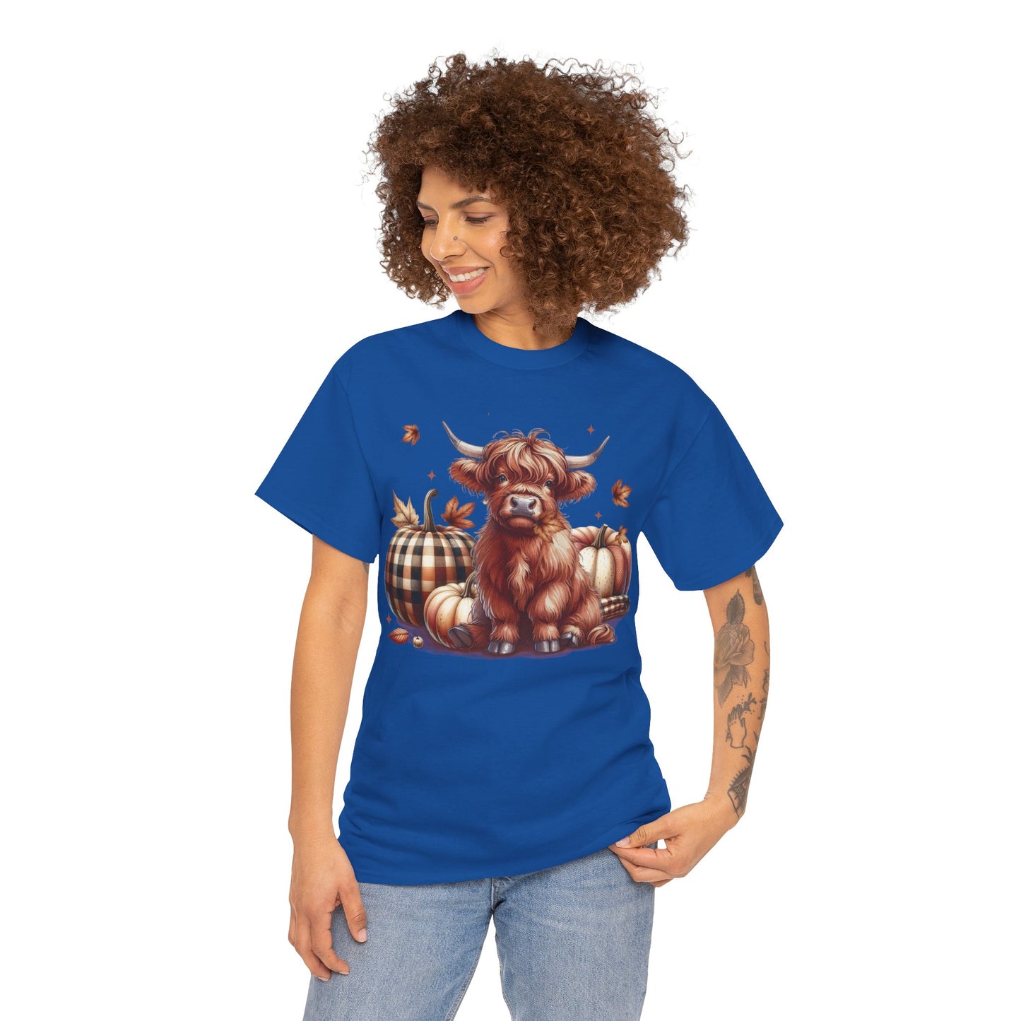 Autumn Highland Cow Charm Unisex Heavy Cotton Tee