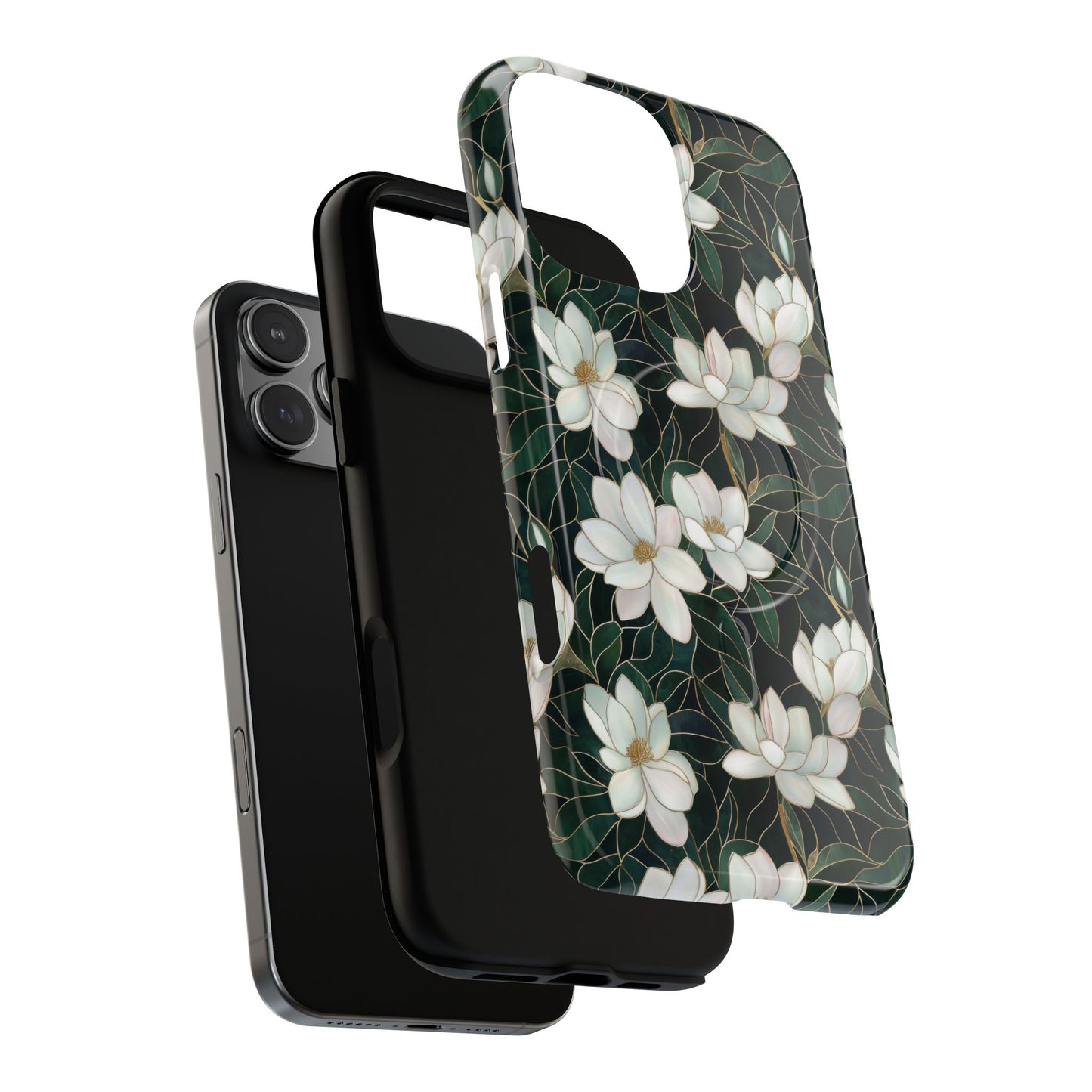 Midnight Magnolia Tough iPhone Magnetic Case, Stylish Stained Glass iPhone Protection, Nature Lover Gift, Spring Vibes
