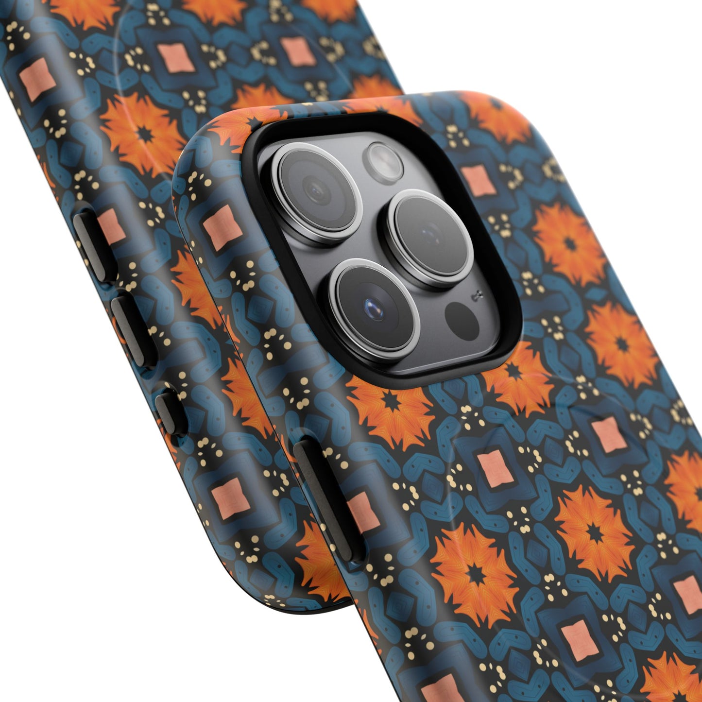 Saffron Tile Bloom Vibrant Floral Tough Magnetic iPhone Case, Durable iPhone Cover, Gift for Her, Floral Design, Unique iPhone Protection.