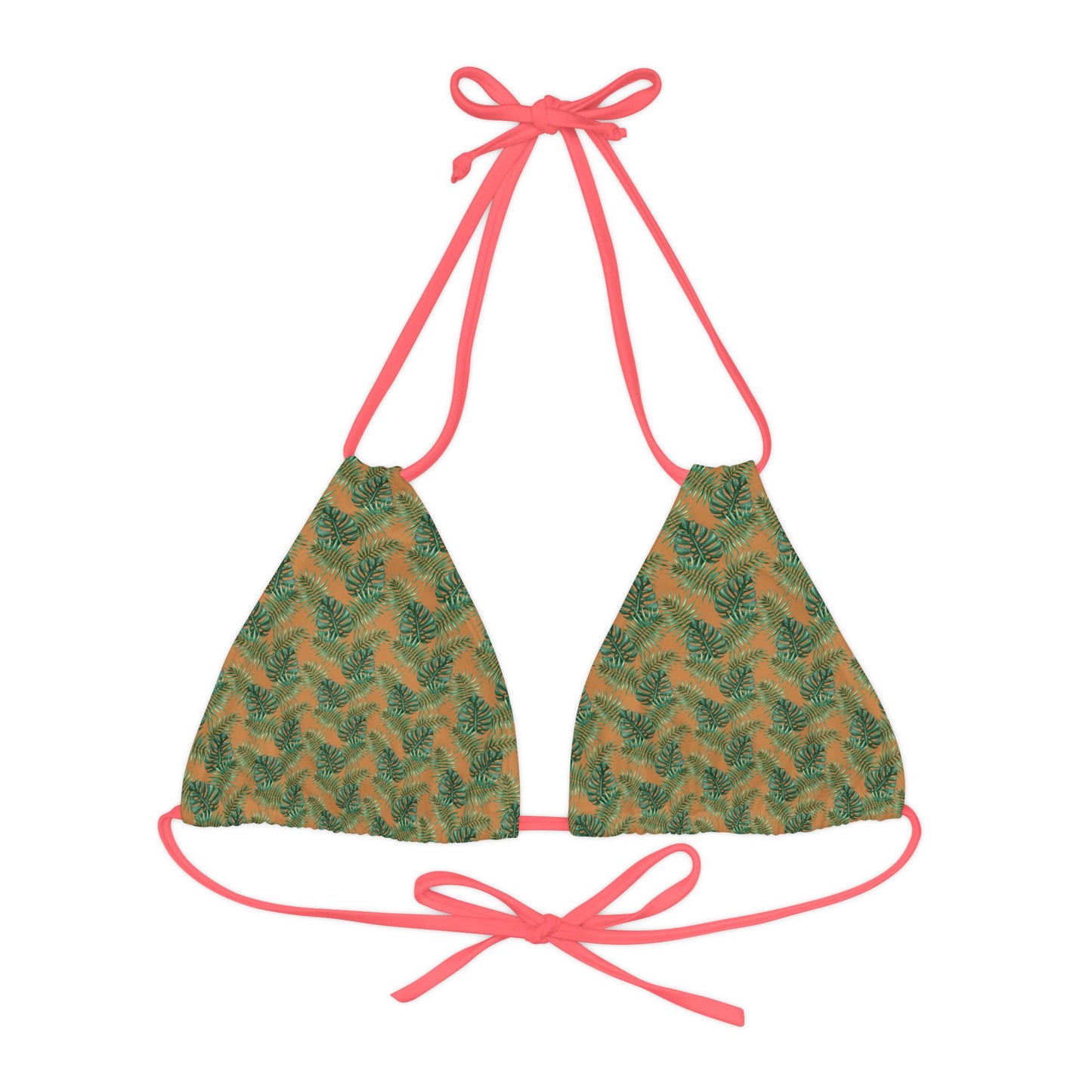 Brown Tropical Bliss Strappy Triangle Bikini Top (AOP)- (PY)