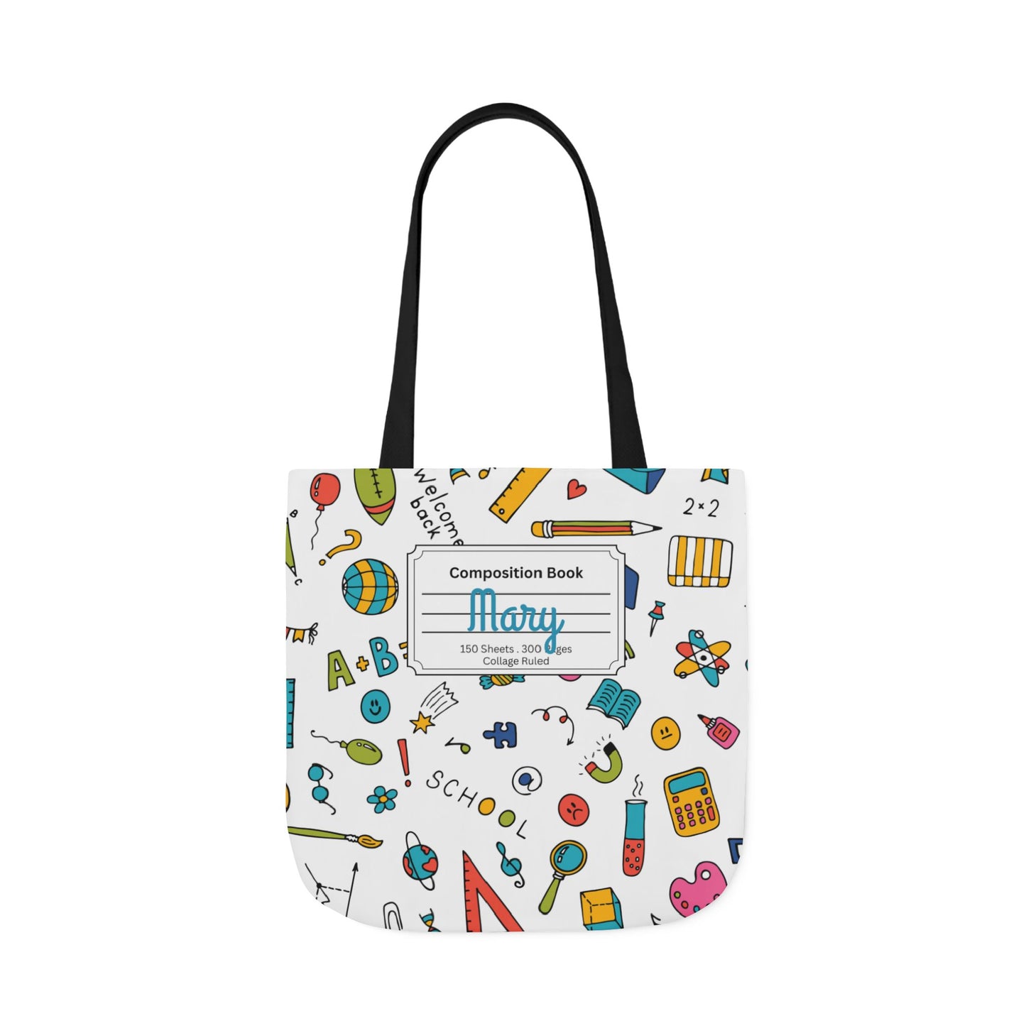 Personalized Classroom Couture Composition Book Inspired Canvas Tote Bag with Colorful Straps, Cute School Bag, Eco-Friendly Tote, Back to School Shopping Bag, Teacher Gift Idea