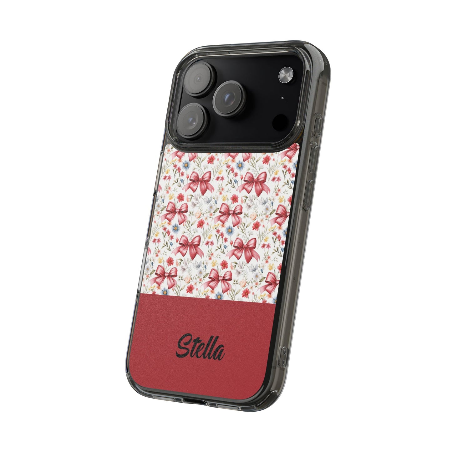 Personalized Rosette Coquette Floral Bow Clear iPhone, Samsung Cases — Custom Name Phone Cover