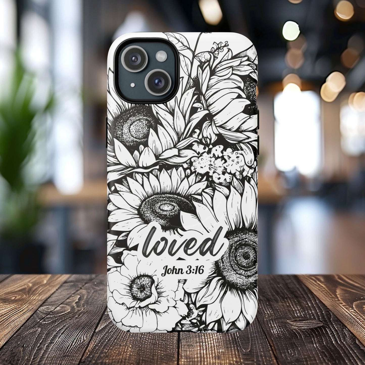 Loved John 3:16, Inspirational Gift, Tough iPhone Magnetic Case Scripture, Sunflower Bible Verse, MagSafe® iPhone® Tough Case, iPhone 14, iPhone 15, iPhone 16, Pro, Pro Max, Plus