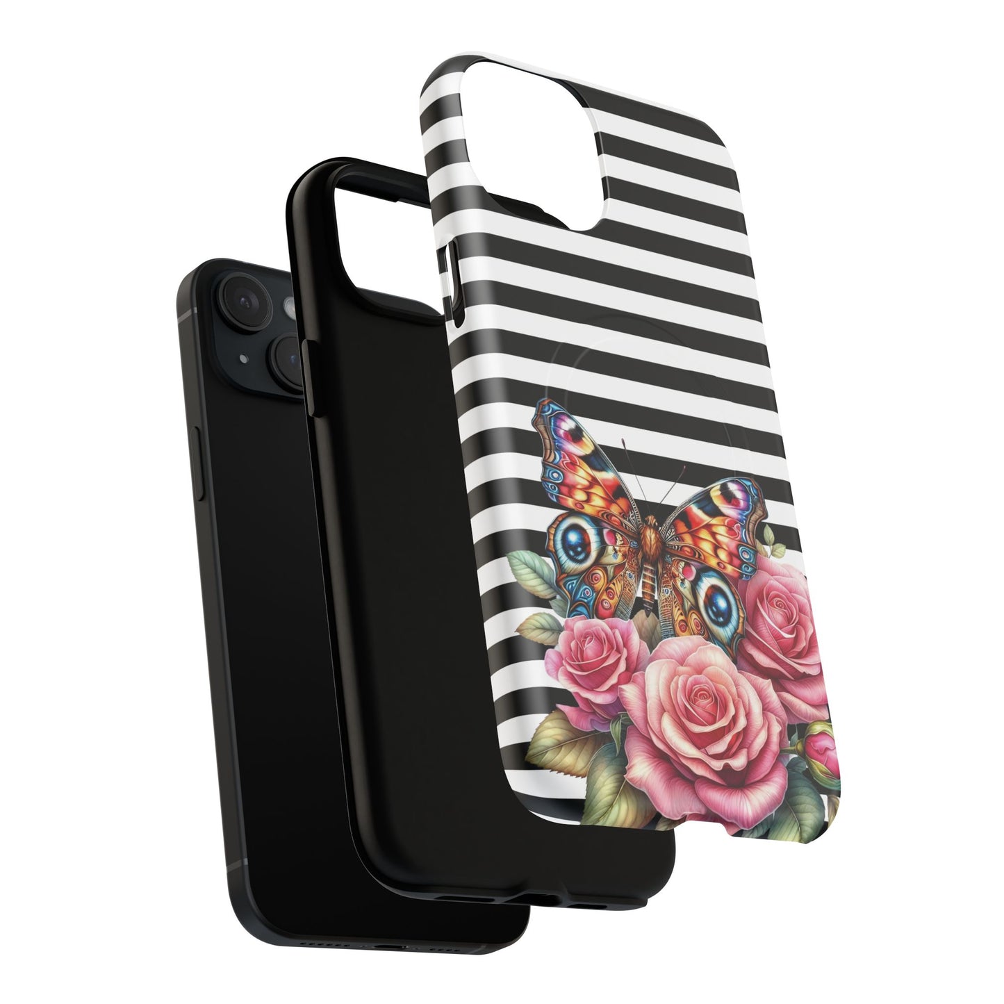 Butterfly & Roses Tough iPhone Magnetic Case, Floral iPhone Cover, Nature-Inspired, Gift for Her, Trendy Accessories